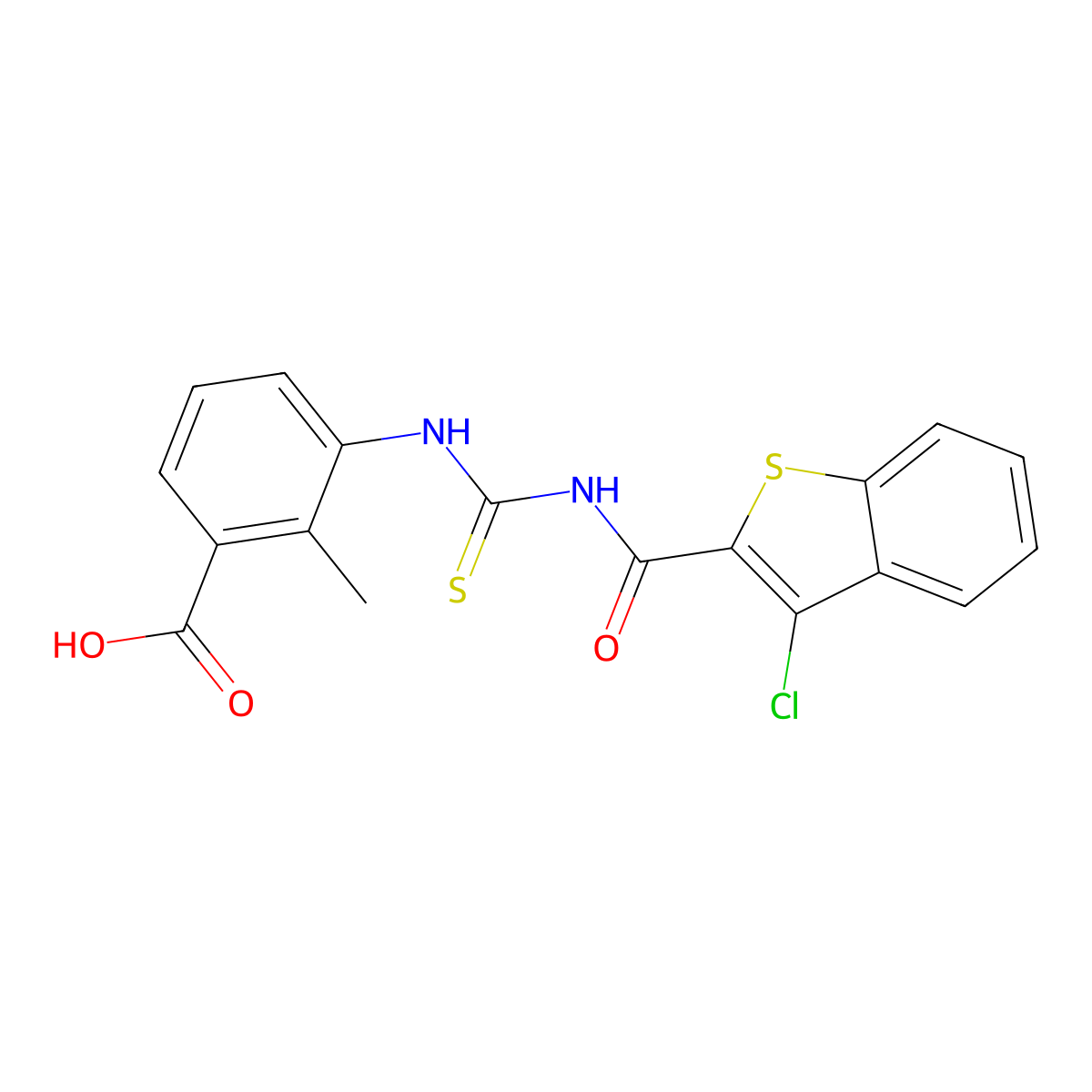 3-({[(3-Chloro-1-benzothiophen-2-yl)carbonyl]carbamothioyl}amino)-2-methylbenzoic acid molecular structure, CAS 530132-36-6