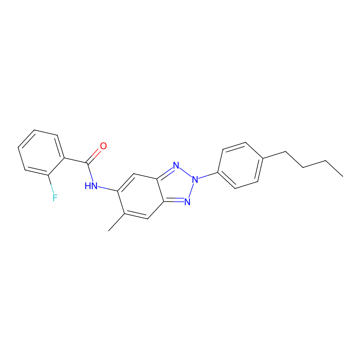 N-[2-(4-butylphenyl)-6-methylbenzotriazol-5-yl]-2-fluorobenzamide molecular structure, CAS 530134-04-4