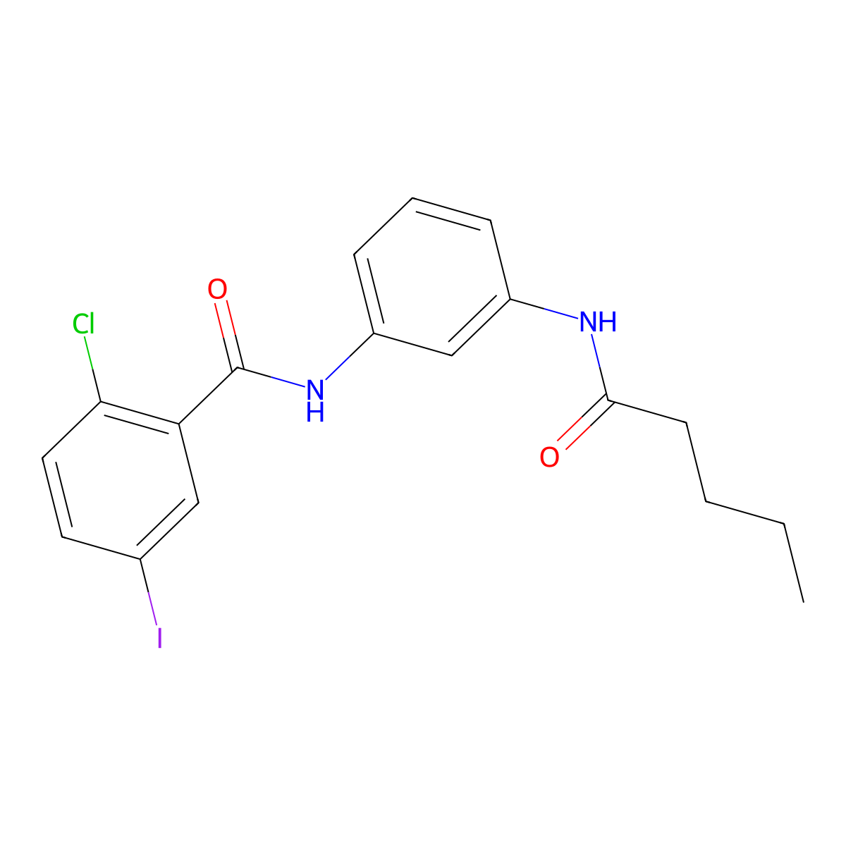 2-chloro-5-iodo-N-[3-(pentanoylamino)phenyl]benzamide molecular structure, CAS 530134-12-4