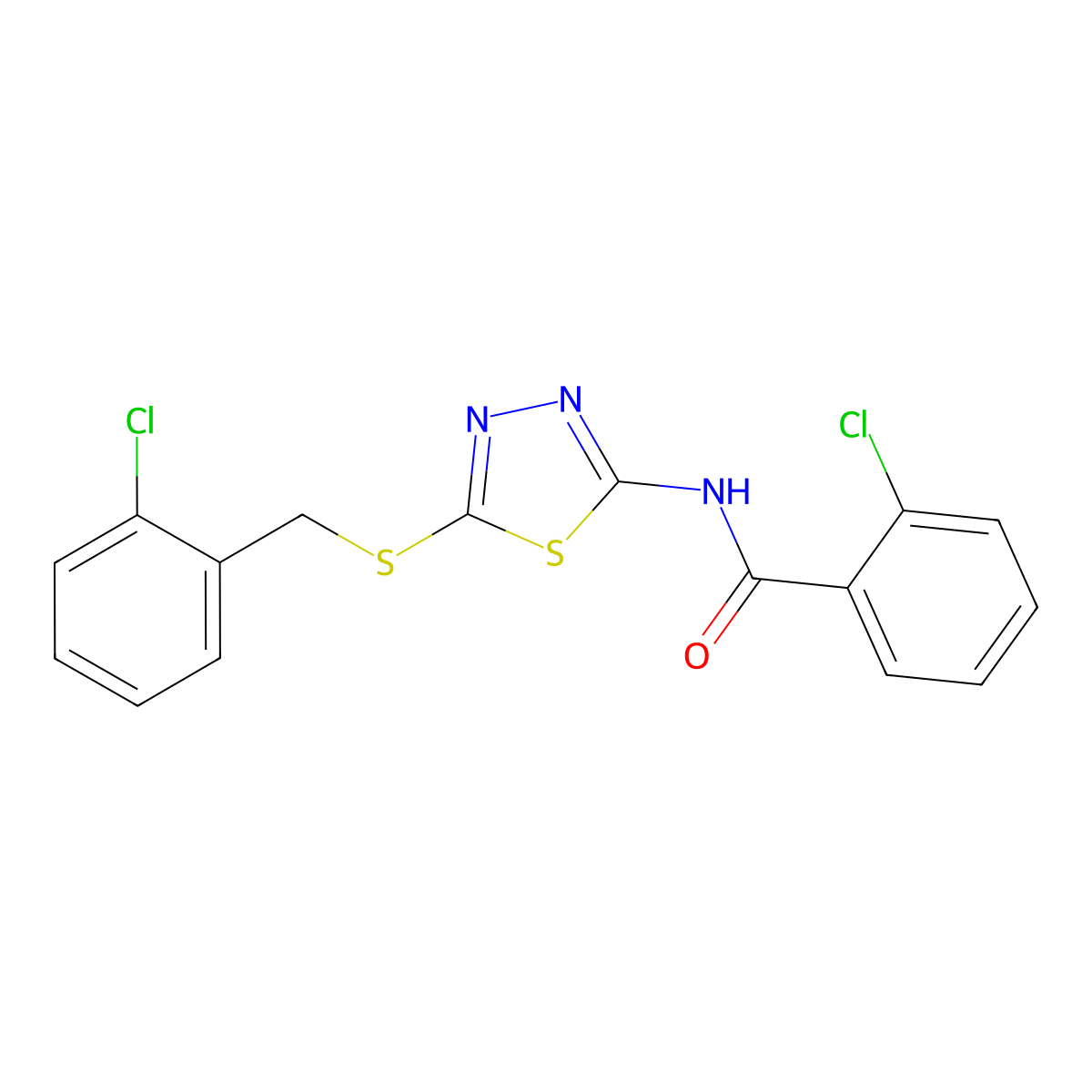 2-chloro-N-(5-((2-chlorobenzyl)thio)-1,3,4-thiadiazol-2-yl)benzamide molecular structure, CAS 530136-95-9