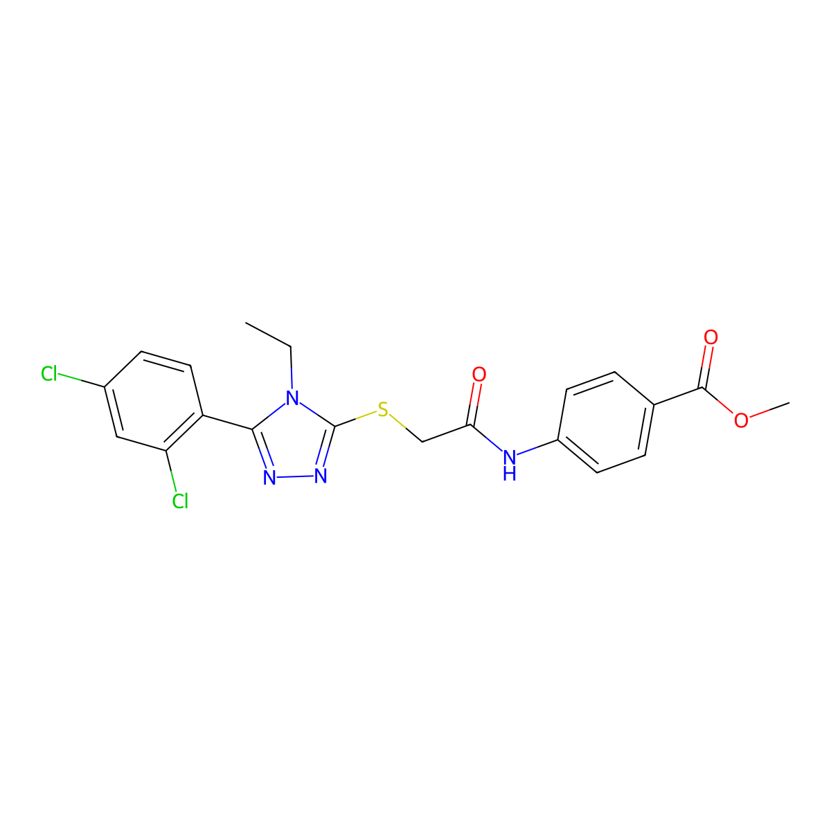 methyl 4-[({[5-(2,4-dichlorophenyl)-4-ethyl-4H-1,2,4-triazol-3-yl]sulfanyl}acetyl)amino]benzoate molecular structure, CAS 530137-52-1
