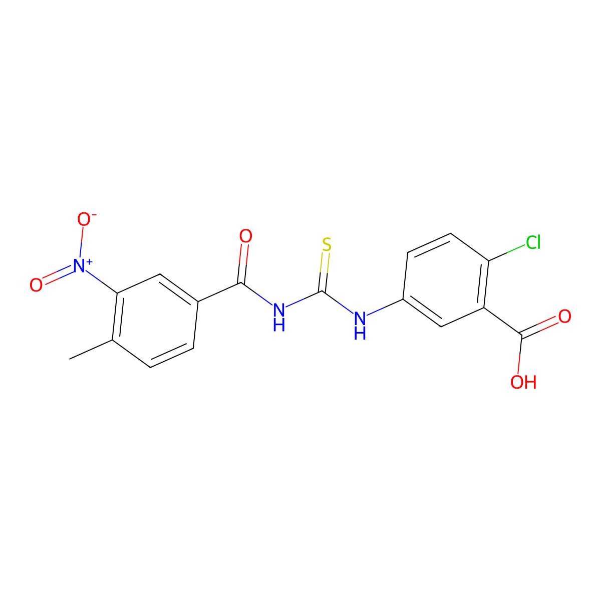 2-Chloro-5-[(4-methyl-3-nitrobenzoyl)carbamothioylamino]benzoic acid molecular structure, CAS 530137-78-1