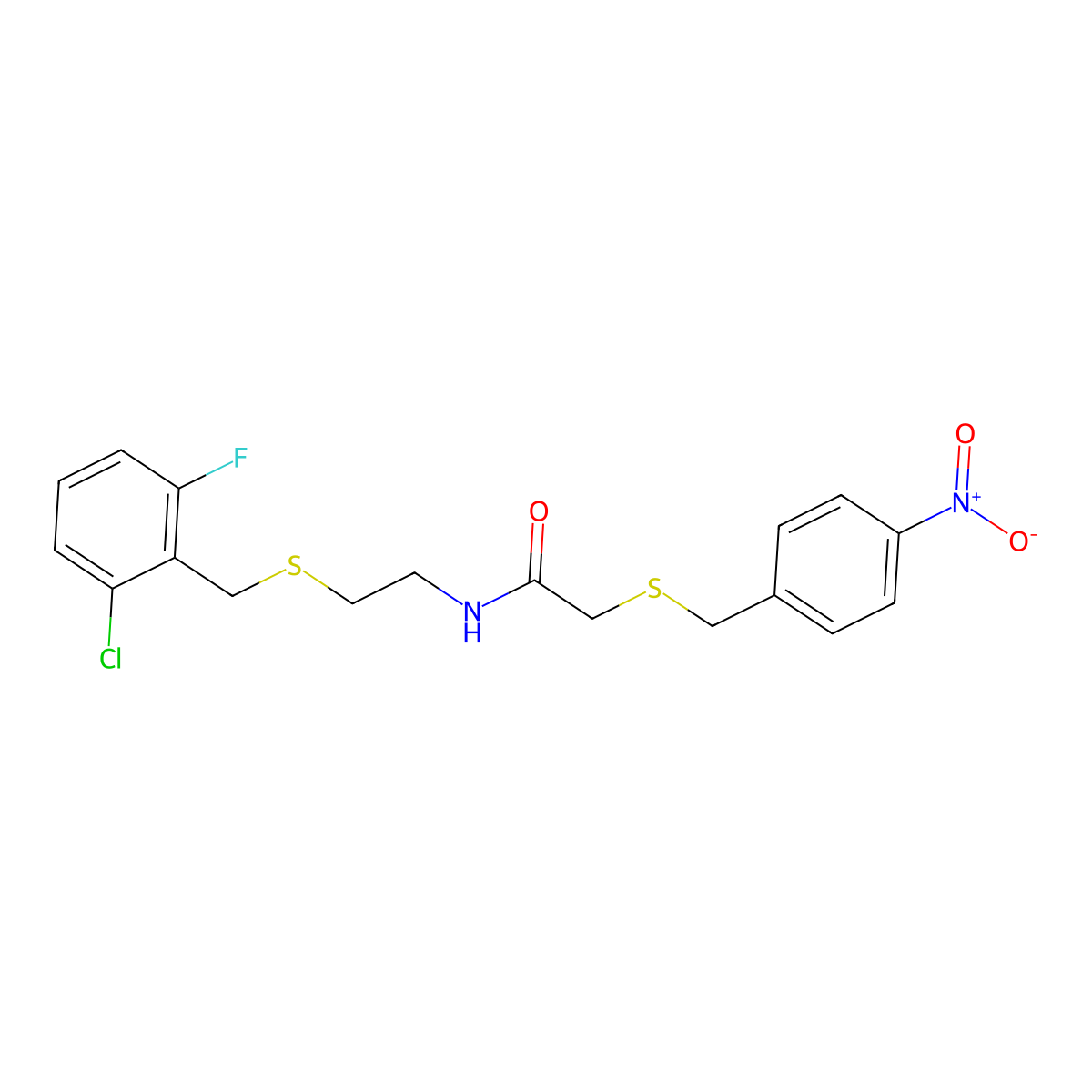 N-{2-[(2-chloro-6-fluorobenzyl)sulfanyl]ethyl}-2-[(4-nitrobenzyl)sulfanyl]acetamide molecular structure, CAS 530139-15-2