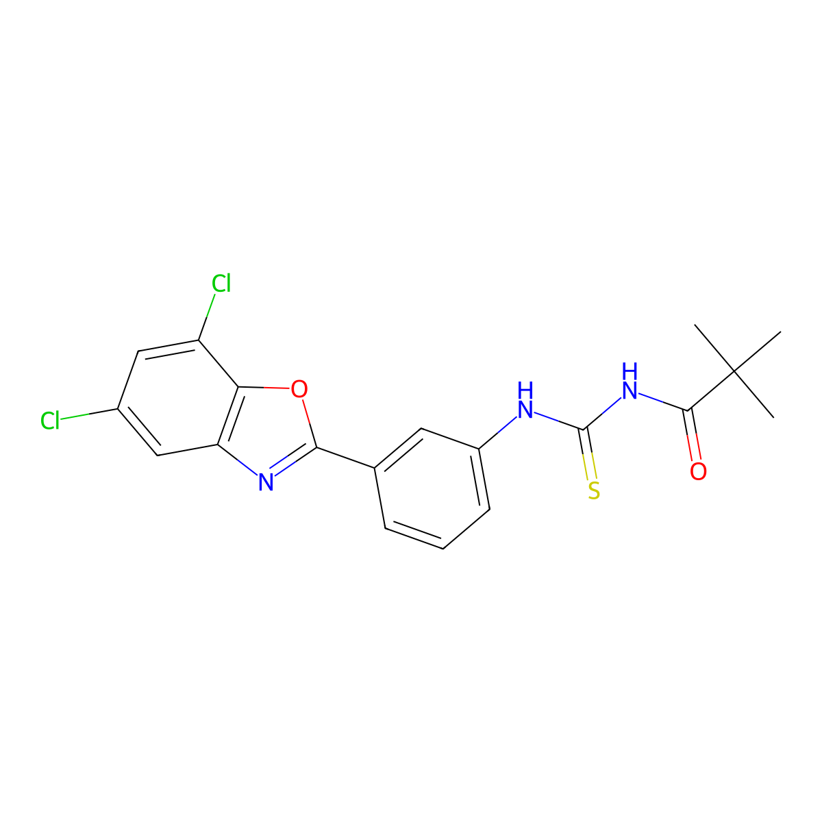 N-[[3-(5,7-dichloro-1,3-benzoxazol-2-yl)phenyl]carbamothioyl]-2,2-dimethylpropanamide molecular structure, CAS 530140-41-1