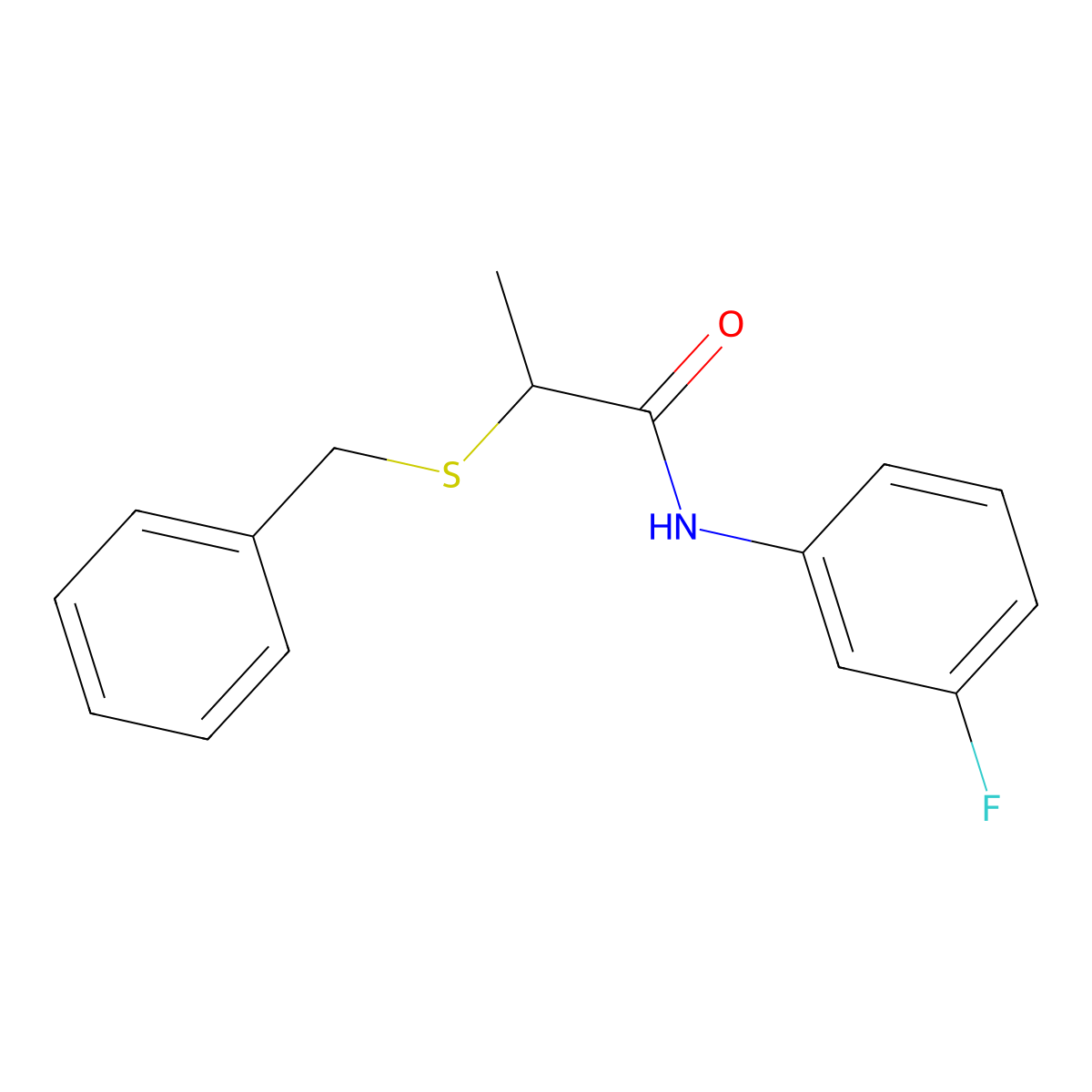 2-benzylsulfanyl-N-(3-fluorophenyl)propanamide molecular structure, CAS 530141-05-0