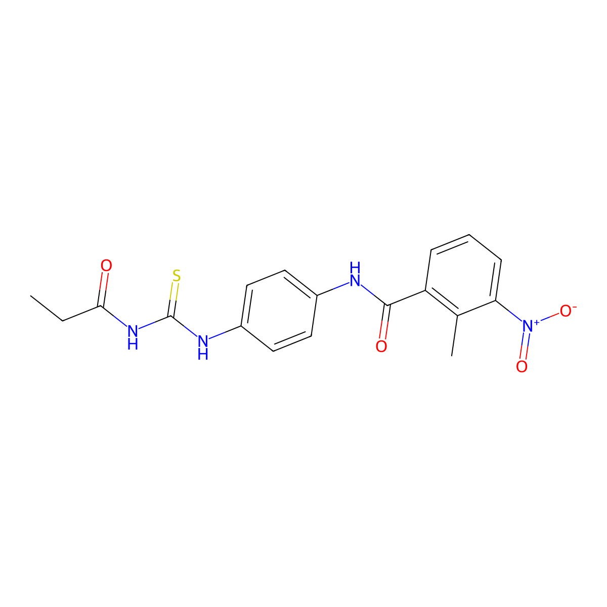 2-methyl-3-nitro-N-[4-[[(1-oxopropylamino)-sulfanylidenemethyl]amino]phenyl]benzamide molecular structure, CAS 530146-18-0