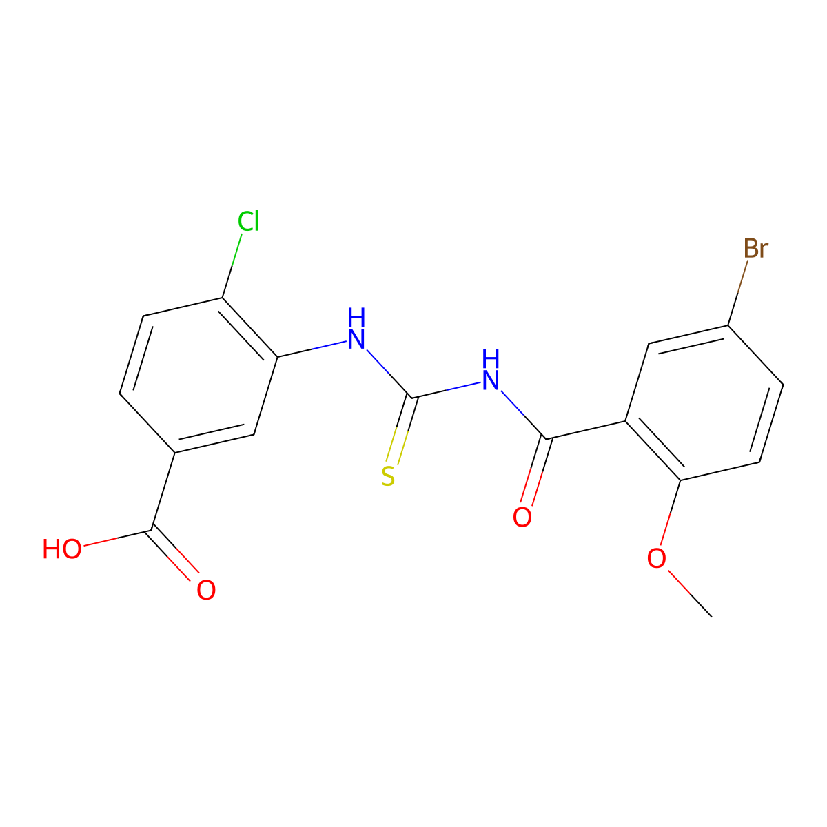 3-({[(5-Bromo-2-methoxyphenyl)carbonyl]carbamothioyl}amino)-4-chlorobenzoic acid molecular structure, CAS 530147-59-2