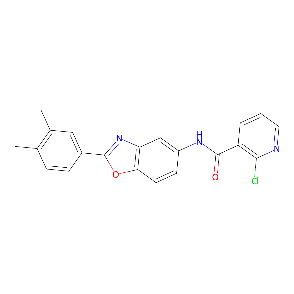 2-chloro-N-[2-(3,4-dimethylphenyl)-1,3-benzoxazol-5-yl]pyridine-3-carboxamide molecular structure, CAS 530148-19-7