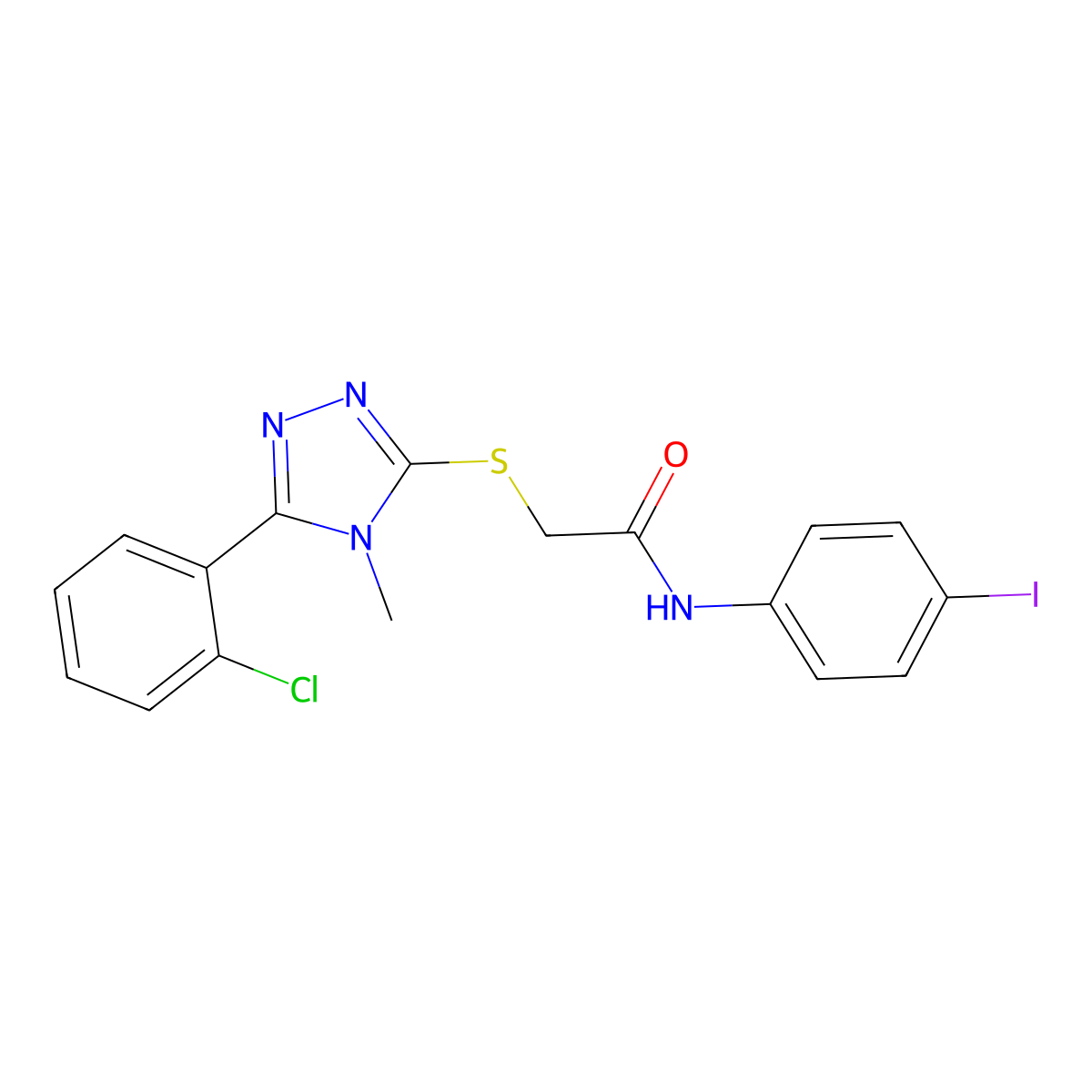 2-[[5-(2-chlorophenyl)-4-methyl-1,2,4-triazol-3-yl]sulfanyl]-N-(4-iodophenyl)acetamide molecular structure, CAS 530149-26-9