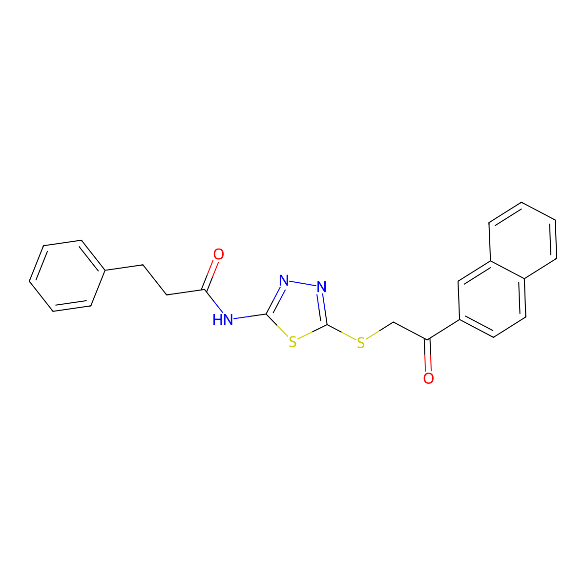 N-[5-(2-naphthalen-2-yl-2-oxoethyl)sulfanyl-1,3,4-thiadiazol-2-yl]-3-phenylpropanamide molecular structure, CAS 530149-51-0