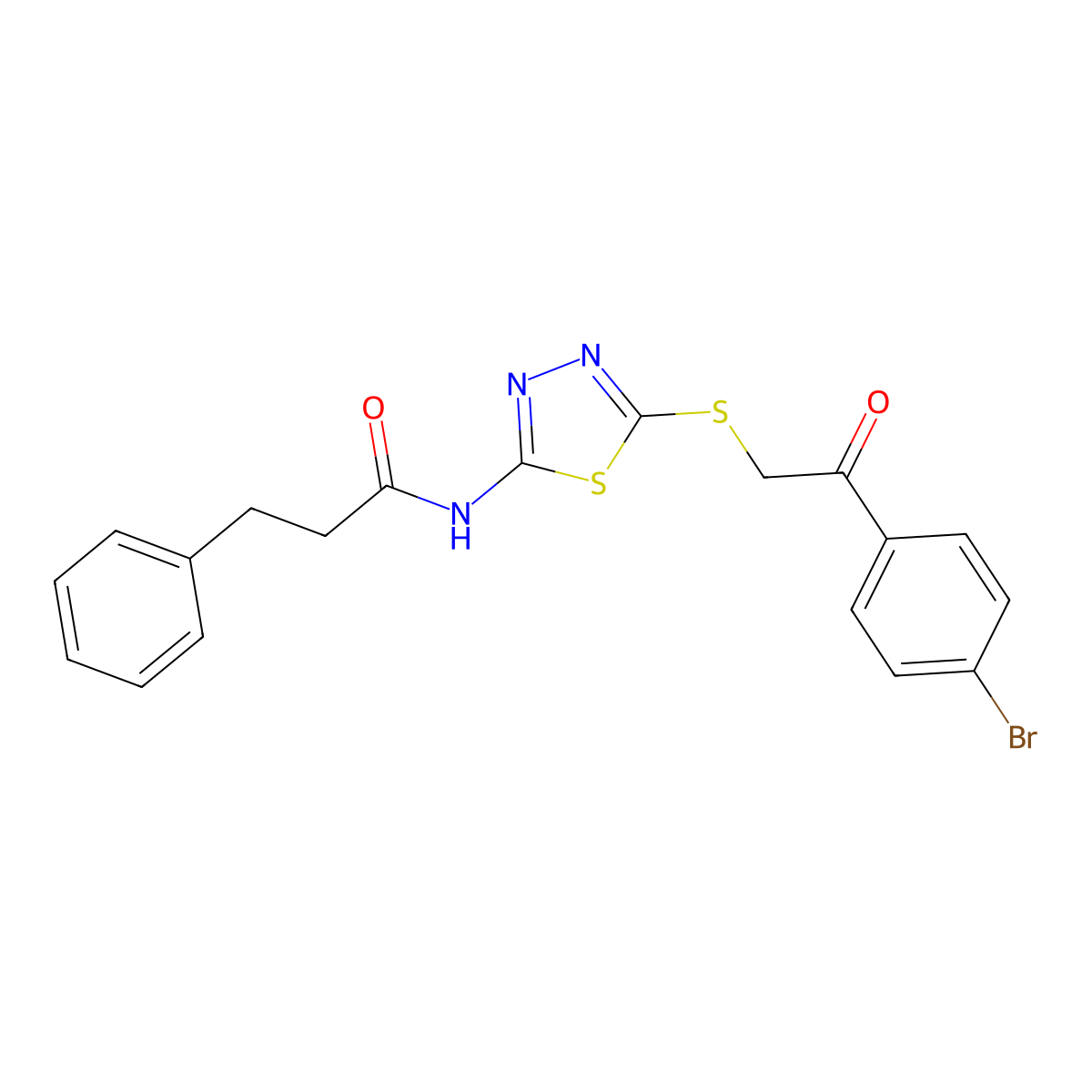 N-[5-[2-(4-bromophenyl)-2-oxoethyl]sulfanyl-1,3,4-thiadiazol-2-yl]-3-phenylpropanamide molecular structure, CAS 530150-46-0