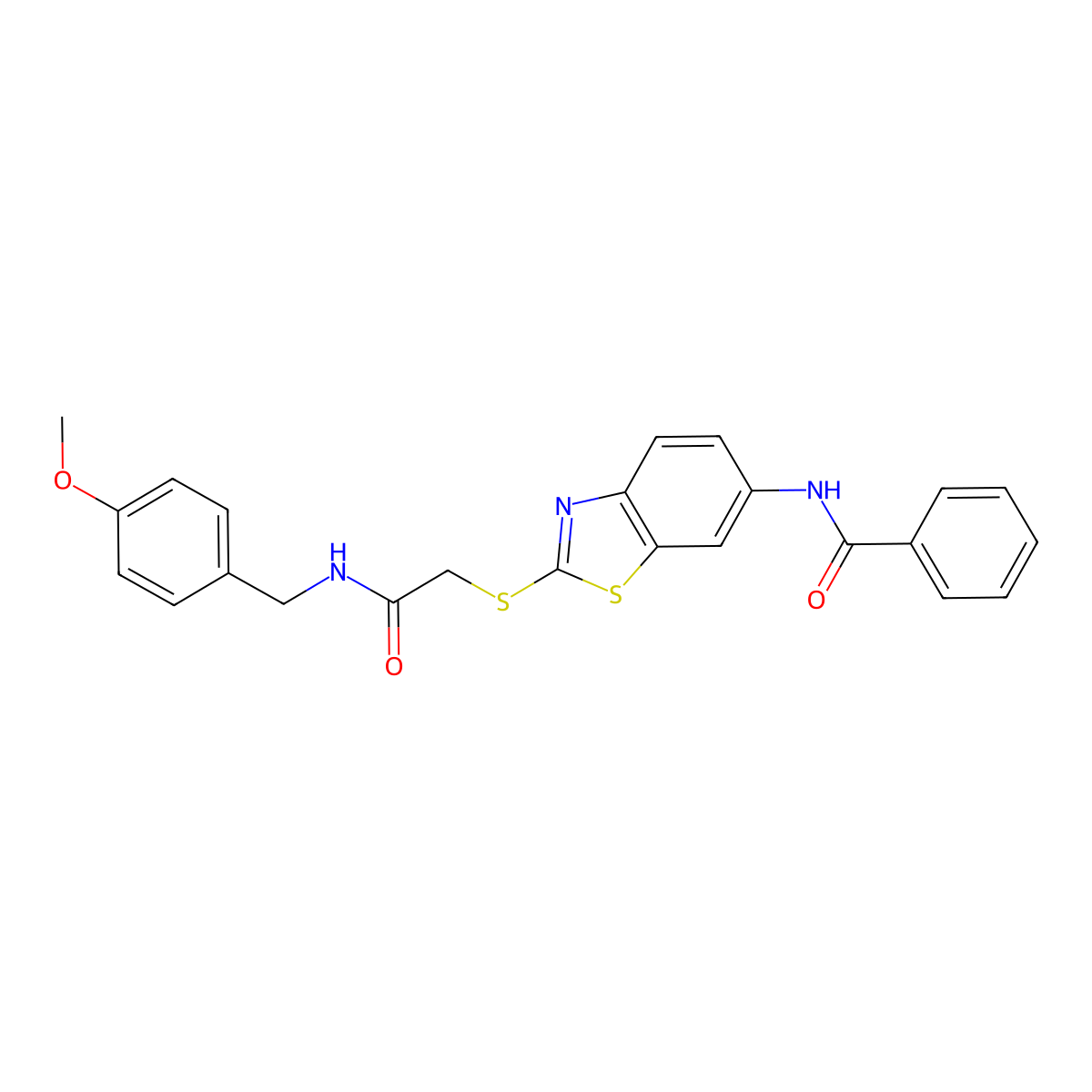 N-[2-[2-[(4-methoxyphenyl)methylamino]-2-oxoethyl]sulfanyl-1,3-benzothiazol-6-yl]benzamide molecular structure, CAS 530150-55-1