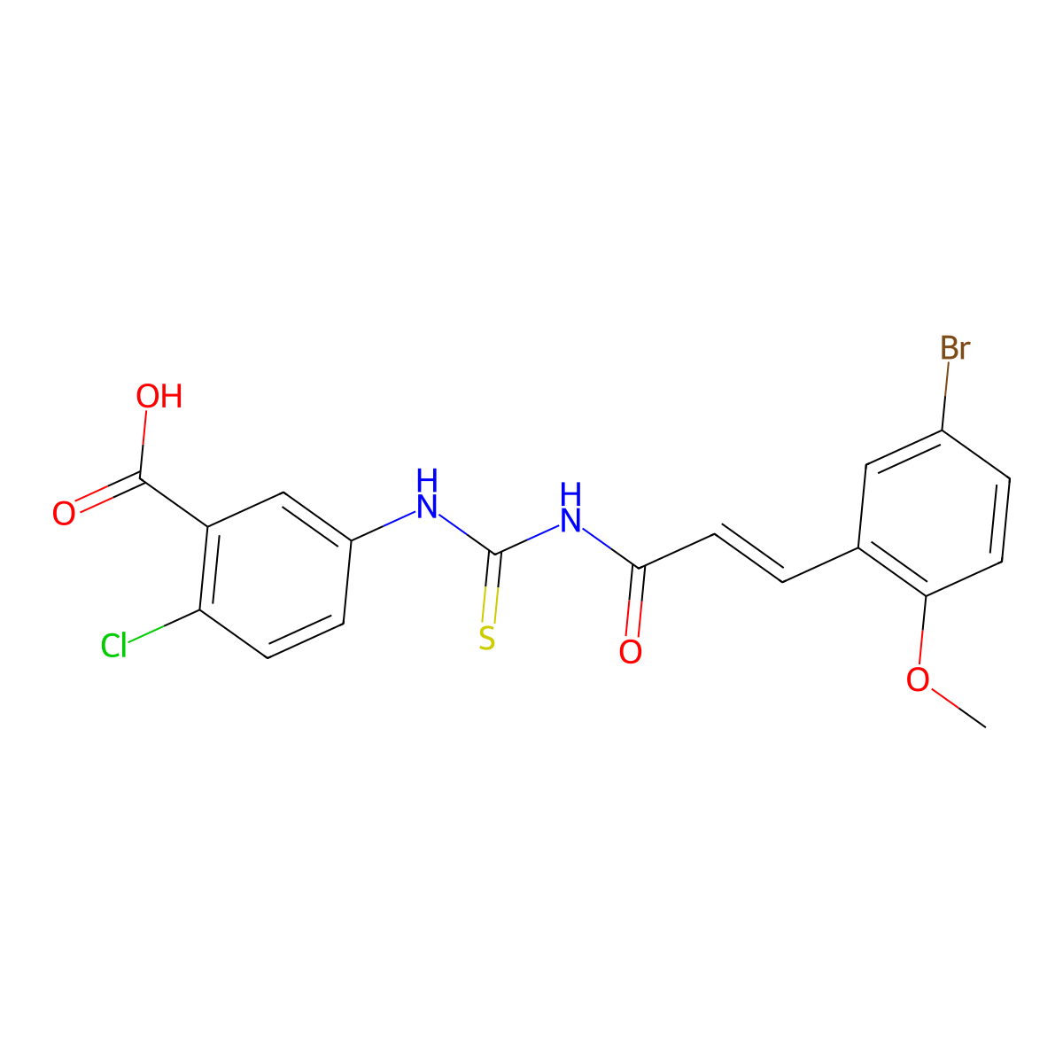 5-[3-(5-Bromo-2-methoxyphenyl)prop-2-enoylcarbamothioylamino]-2-chlorobenzoic acid molecular structure, CAS 530152-49-9