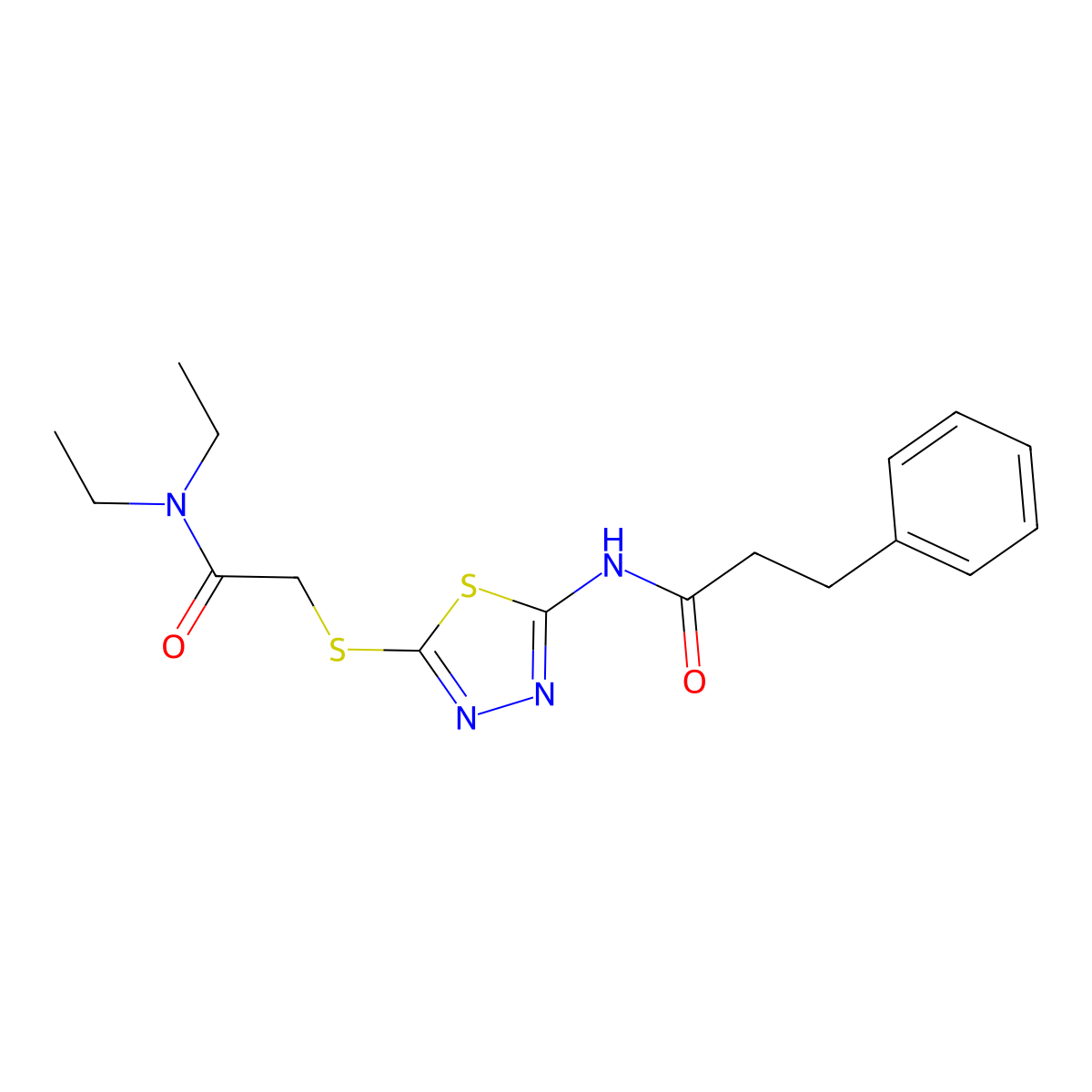 N-[5-[2-(diethylamino)-2-oxoethyl]sulfanyl-1,3,4-thiadiazol-2-yl]-3-phenylpropanamide molecular structure, CAS 530154-13-3