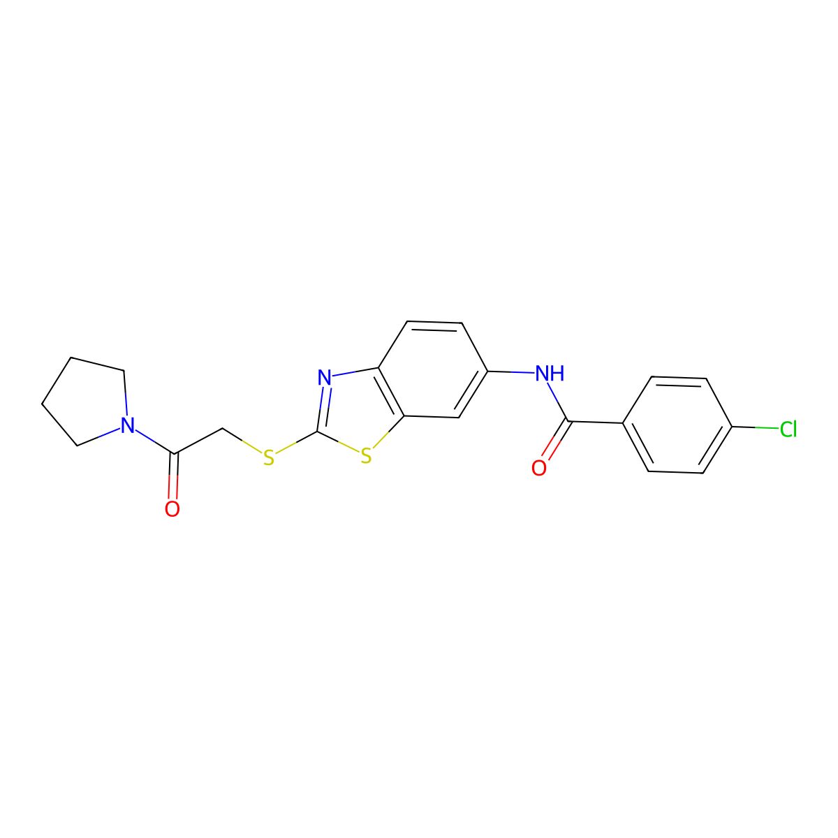 4-chloro-N-(2-{[2-oxo-2-(pyrrolidin-1-yl)ethyl]sulfanyl}-1,3-benzothiazol-6-yl)benzamide molecular structure, CAS 530154-25-7