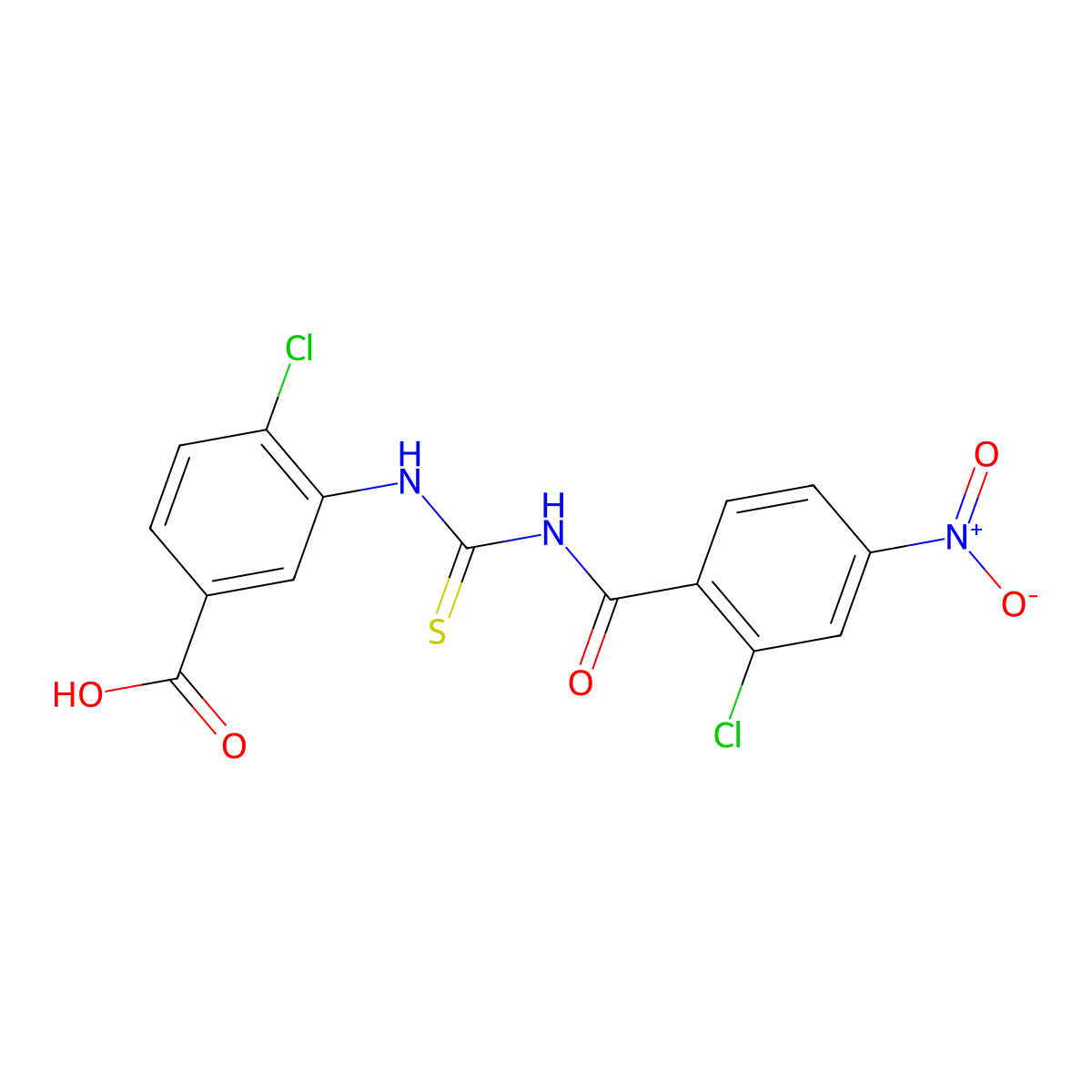 4-Chloro-3-({[(2-chloro-4-nitrophenyl)carbonyl]carbamothioyl}amino)benzoic acid molecular structure, CAS 530155-80-7