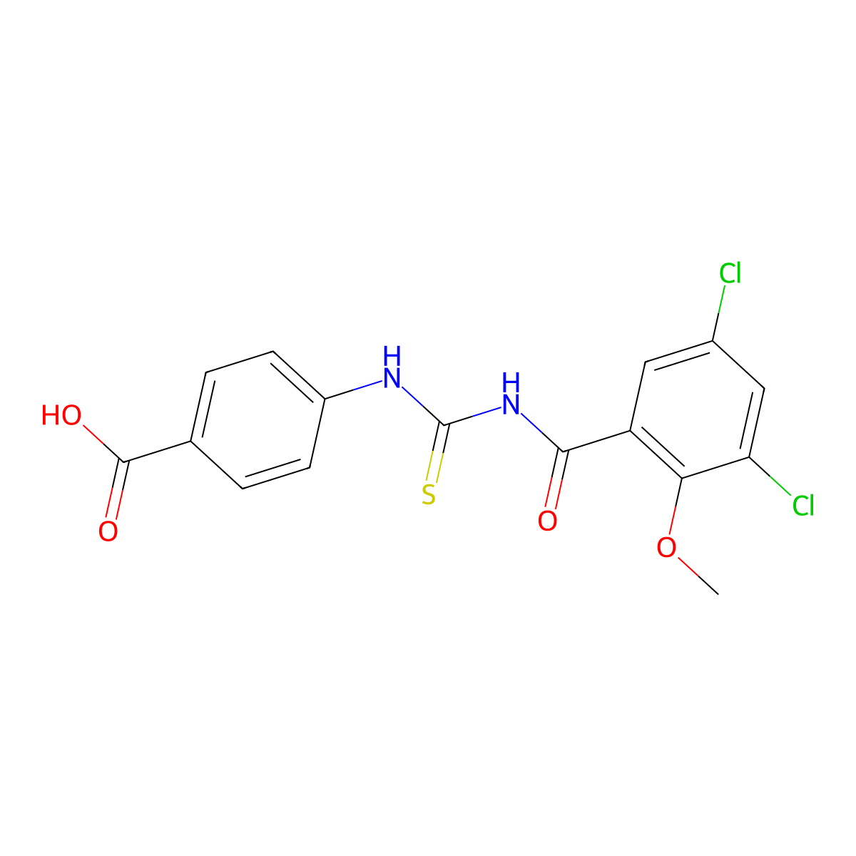 4-({[(3,5-Dichloro-2-methoxyphenyl)carbonyl]carbamothioyl}amino)benzoic acid molecular structure, CAS 530156-21-9