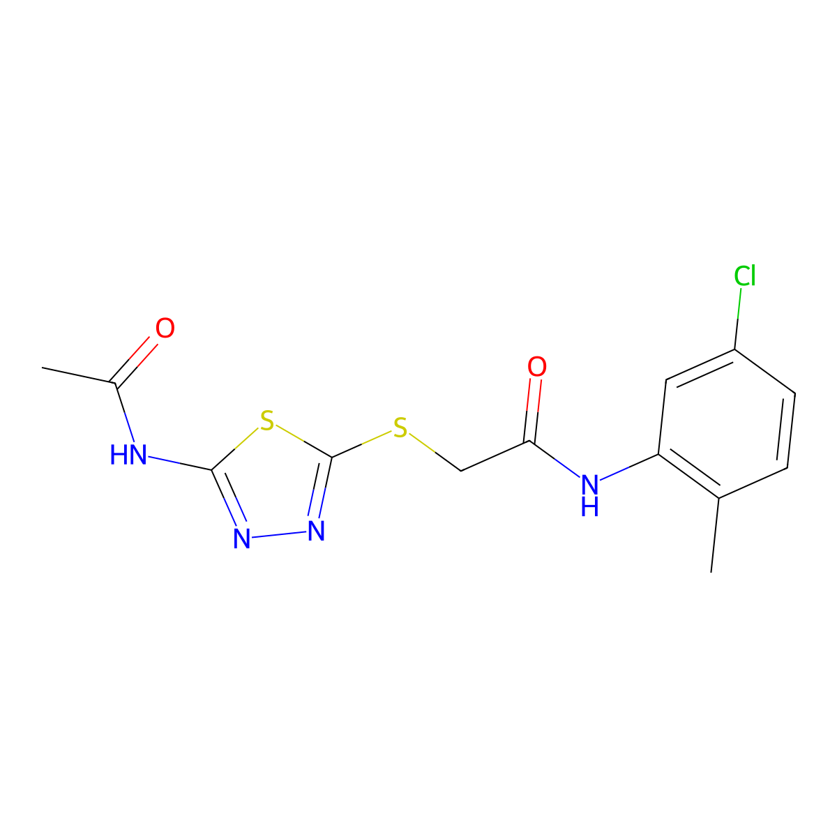 2-{[5-(acetylamino)-1,3,4-thiadiazol-2-yl]sulfanyl}-N-(5-chloro-2-methylphenyl)acetamide molecular structure, CAS 530156-27-5