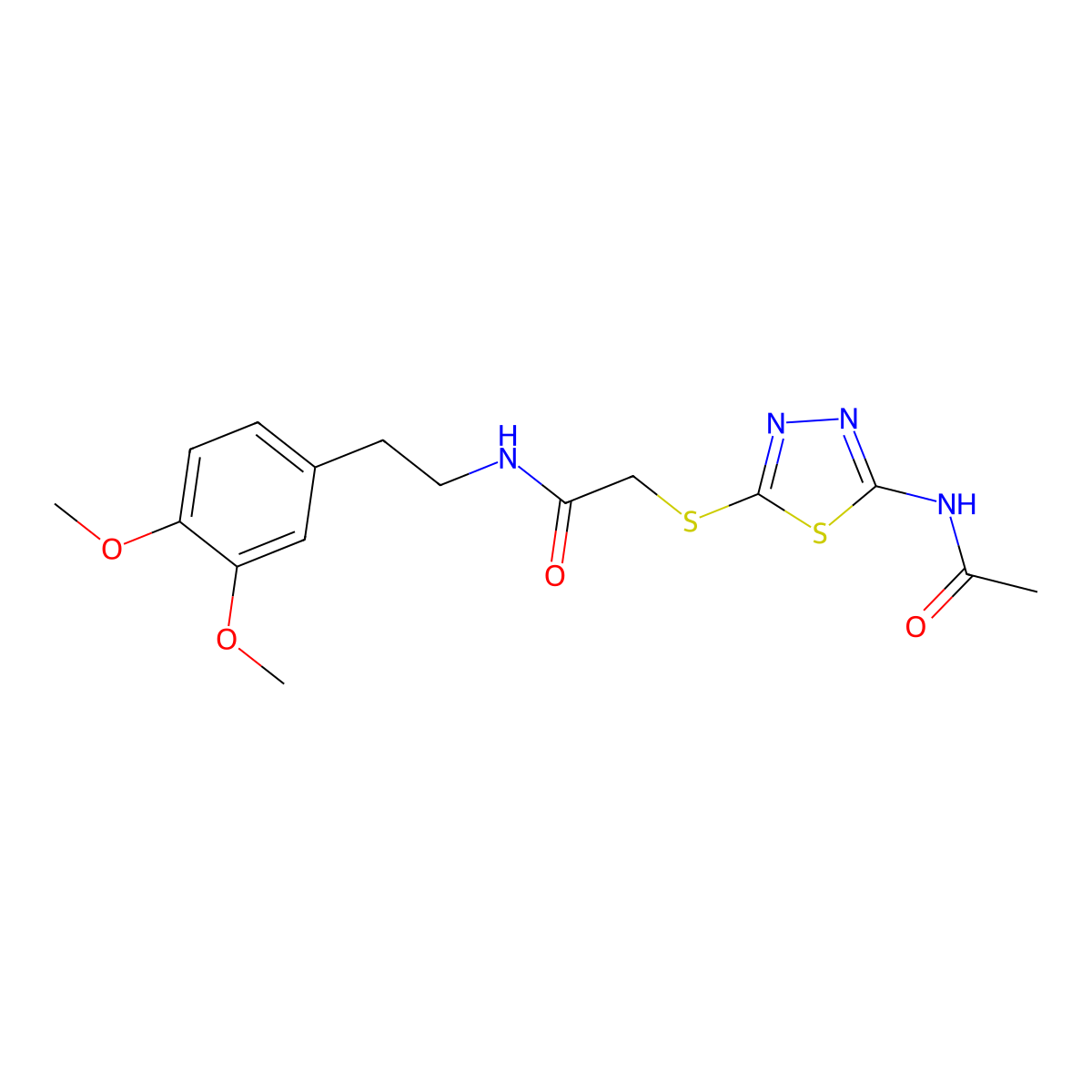 2-((5-acetamido-1,3,4-thiadiazol-2-yl)thio)-N-(3,4-dimethoxyphenethyl)acetamide molecular structure, CAS 530156-49-1