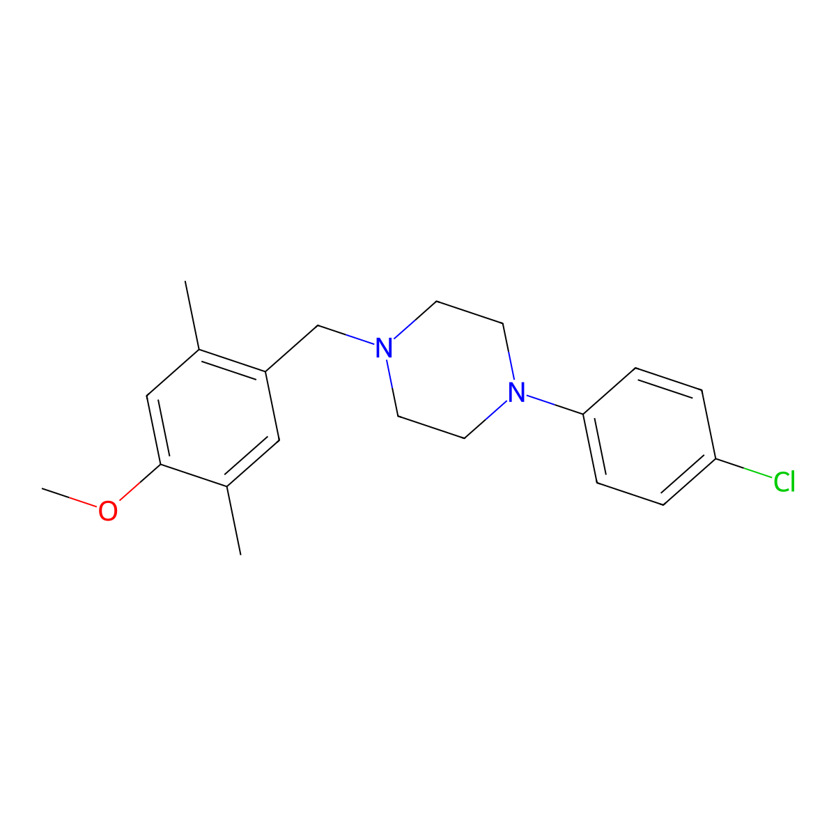 1-(4-Chlorophenyl)-4-(4-methoxy-2,5-dimethylbenzyl)piperazine molecular structure, CAS 5302-05-6
