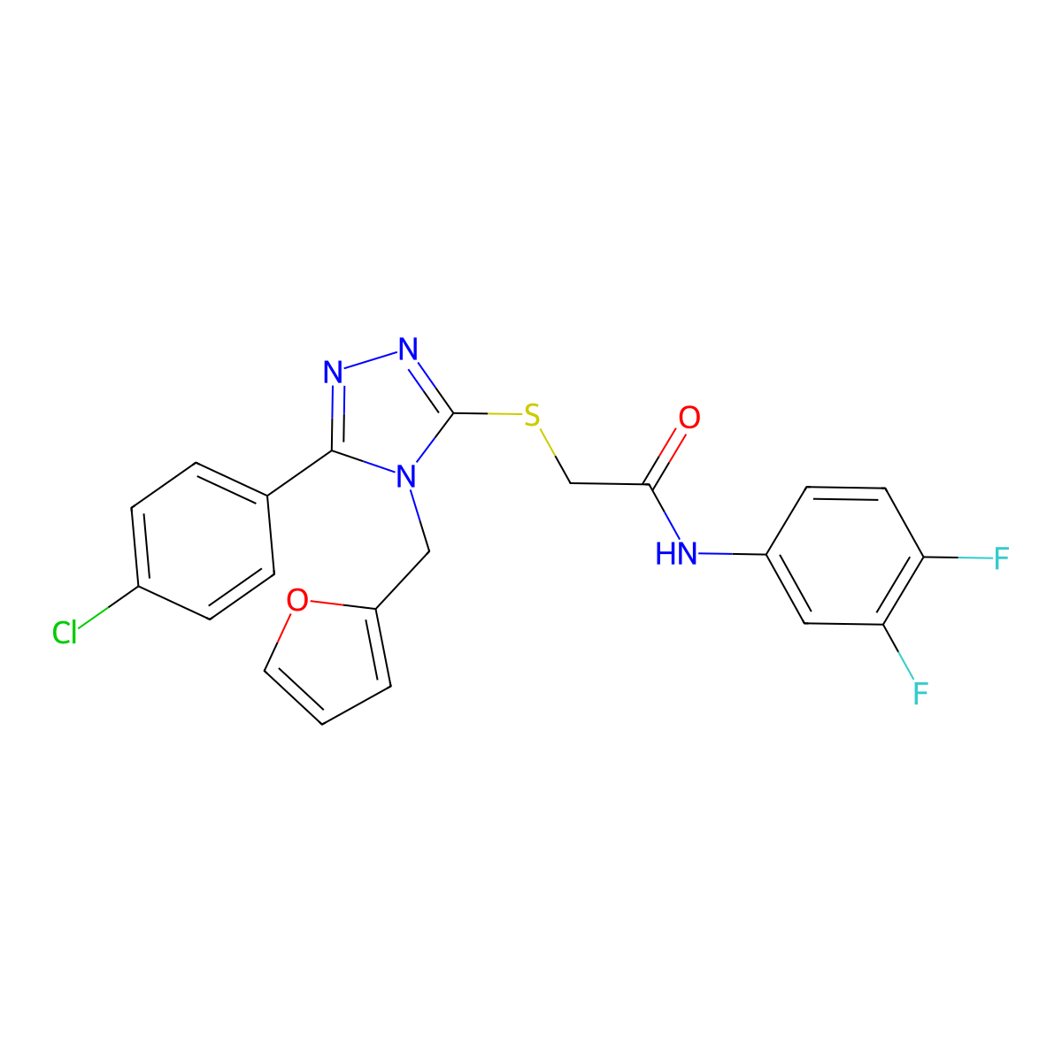 2-[[5-(4-chlorophenyl)-4-(furan-2-ylmethyl)-1,2,4-triazol-3-yl]sulfanyl]-N-(3,4-difluorophenyl)acetamide molecular structure, CAS 5302-80-7