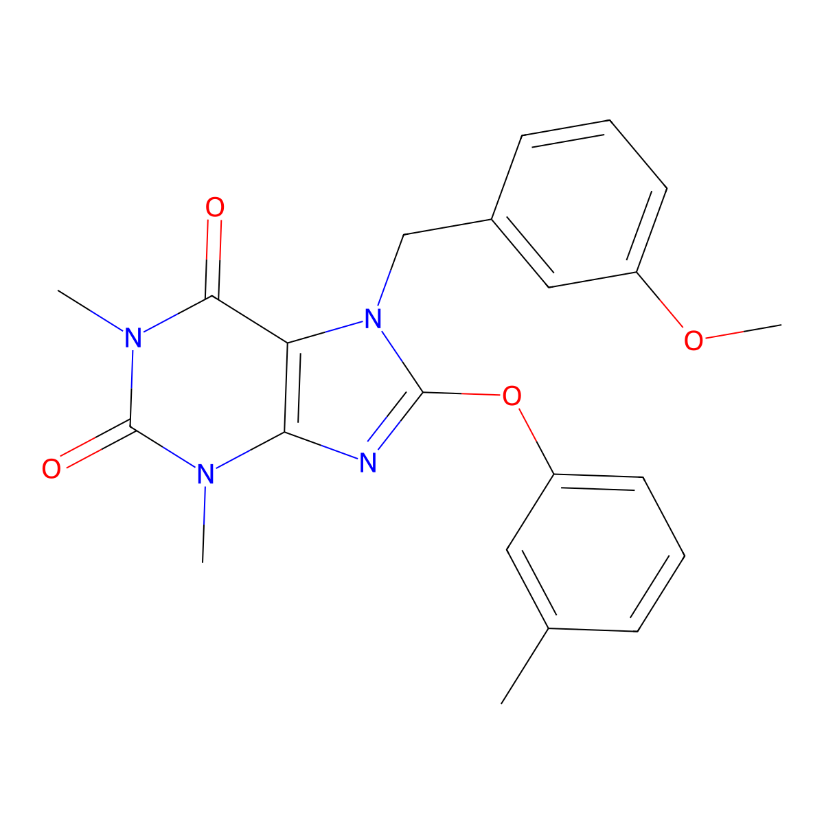 7-(3-methoxybenzyl)-1,3-dimethyl-8-(3-methylphenoxy)-3,7-dihydro-1H-purine-2,6-dione molecular structure, CAS 5302-97-6