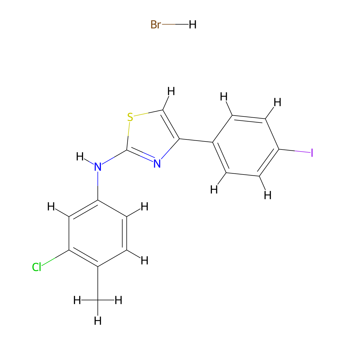 N-(3-Chloro-4-methylphenyl)-4-(4-iodophenyl)-1,3-thiazol-2-amine;hydrobromide molecular structure, CAS 5303-46-8
