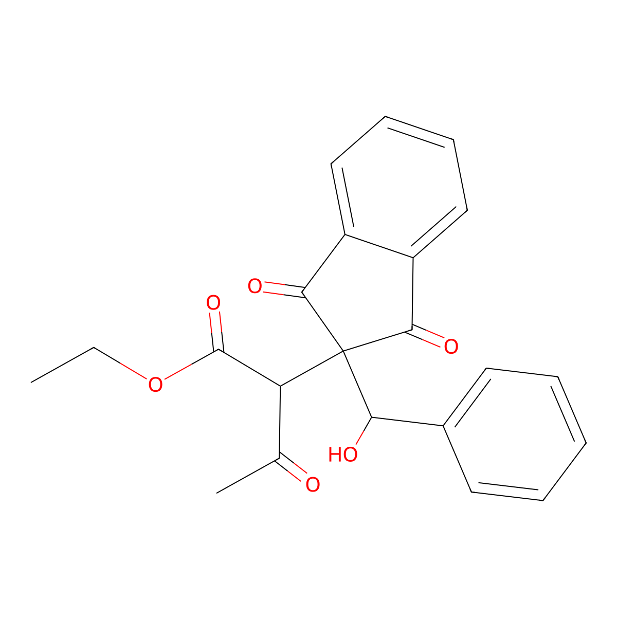 ethyl 2-{2-[hydroxy(phenyl)methyl]-1,3-dioxo-2,3-dihydro-1H-inden-2-yl}-3-oxobutanoate molecular structure, CAS 5303-85-5
