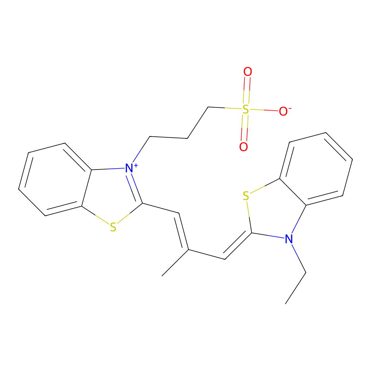 2-(3-(3-Ethyl-3H-benzothiazol-2-ylidene)isobut-1-enyl)-3-(3-sulphonatopropyl)benzothiazolium molecular structure, CAS 53035-42-0