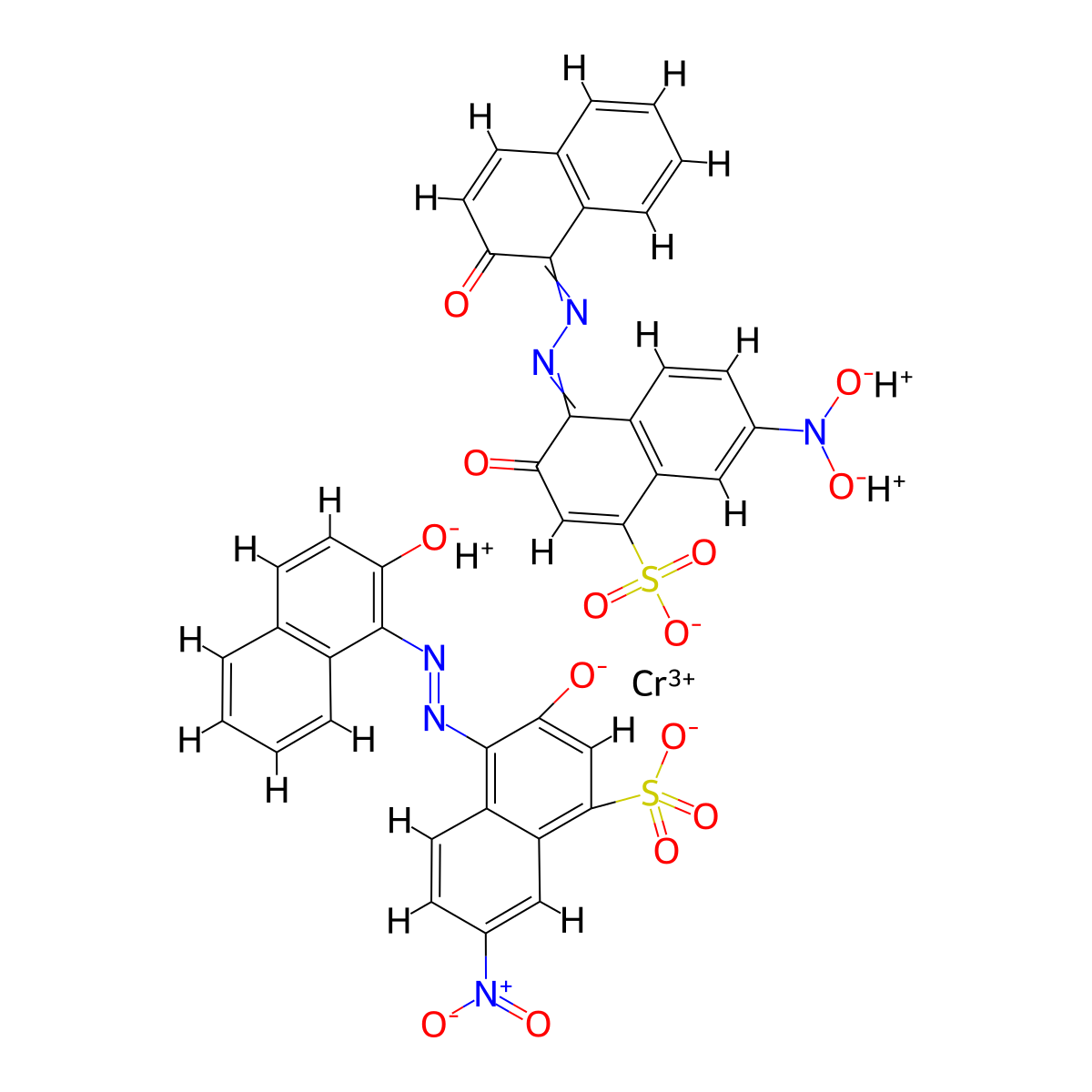 Chromate(3-), bis[3-(hydroxy-kappaO)-4-[2-[2-(hydroxy-kappaO)-1-naphthalenyl]diazenyl-kappaN1]-7-nitro-1-naphthalenesulfonato(3-)]-, hydrogen (1:3) molecular structure, CAS 53036-47-8
