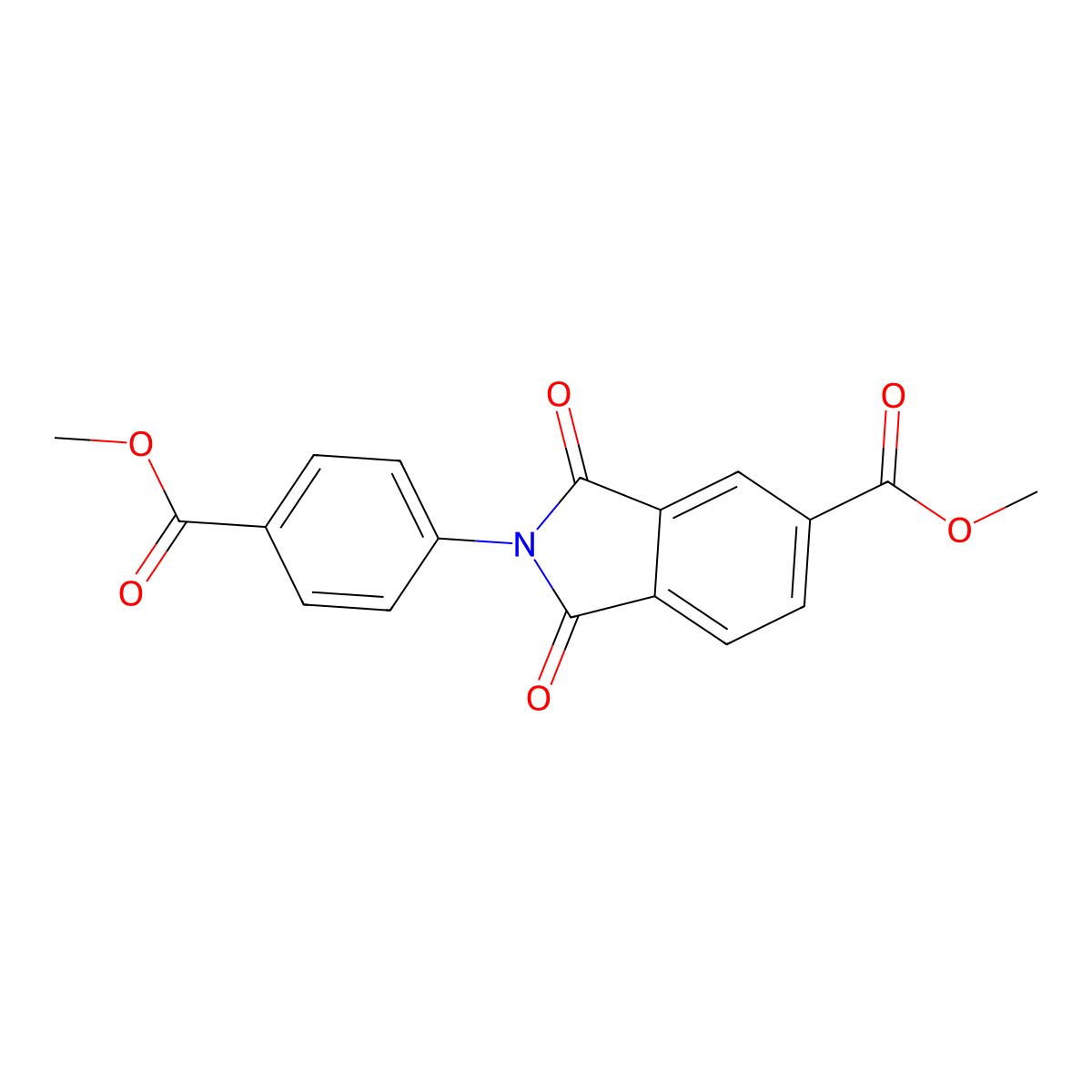 methyl 2-[4-(methoxycarbonyl)phenyl]-1,3-dioxo-2,3-dihydro-1H-isoindole-5-carboxylate molecular structure, CAS 53038-19-0