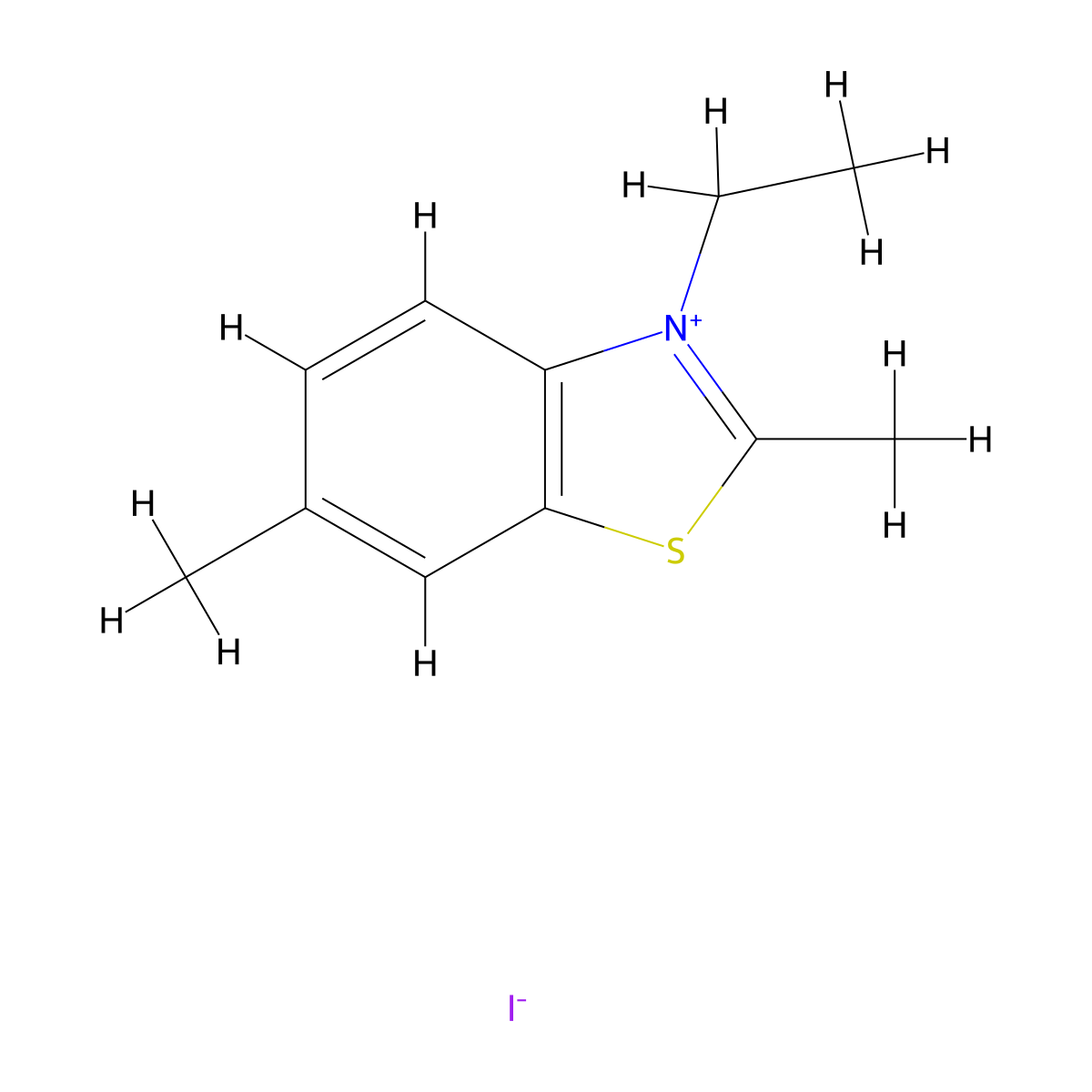 Benzothiazolium, 3-ethyl-2,6-dimethyl-, iodide (1:1) molecular structure, CAS 5304-18-7