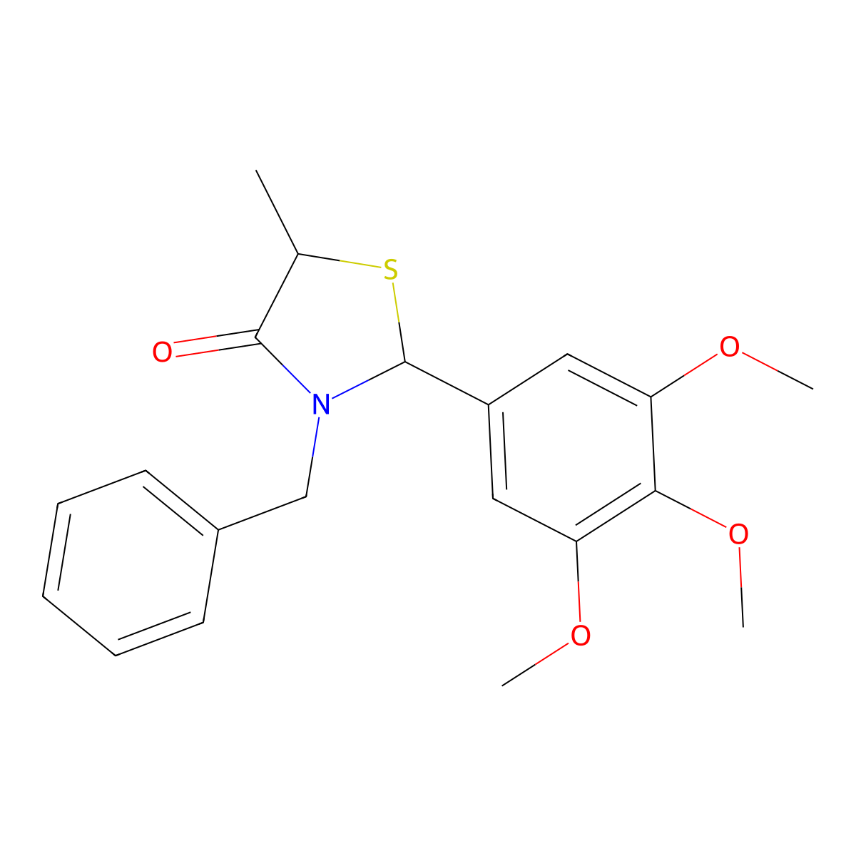 3-Benzyl-5-methyl-2-(3,4,5-trimethoxyphenyl)-1,3-thiazolidin-4-one molecular structure, CAS 5304-37-0
