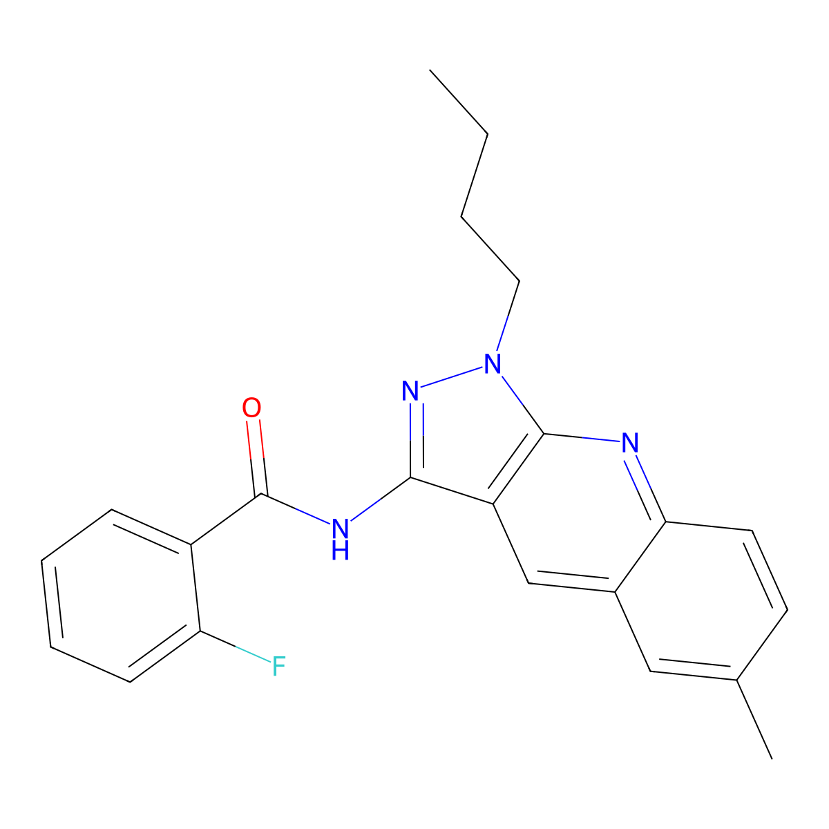 N-(1-butyl-6-methylpyrazolo[3,4-b]quinolin-3-yl)-2-fluorobenzamide molecular structure, CAS 5304-54-1