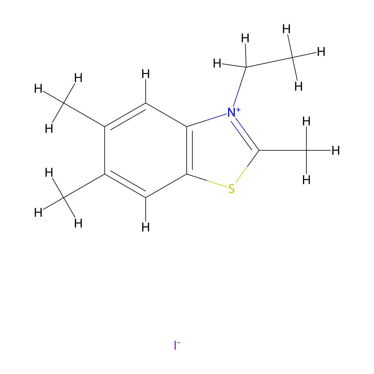 3-Ethyl-2,5,6-trimethyl-1,3-benzothiazol-3-ium iodide molecular structure, CAS 53046-83-6