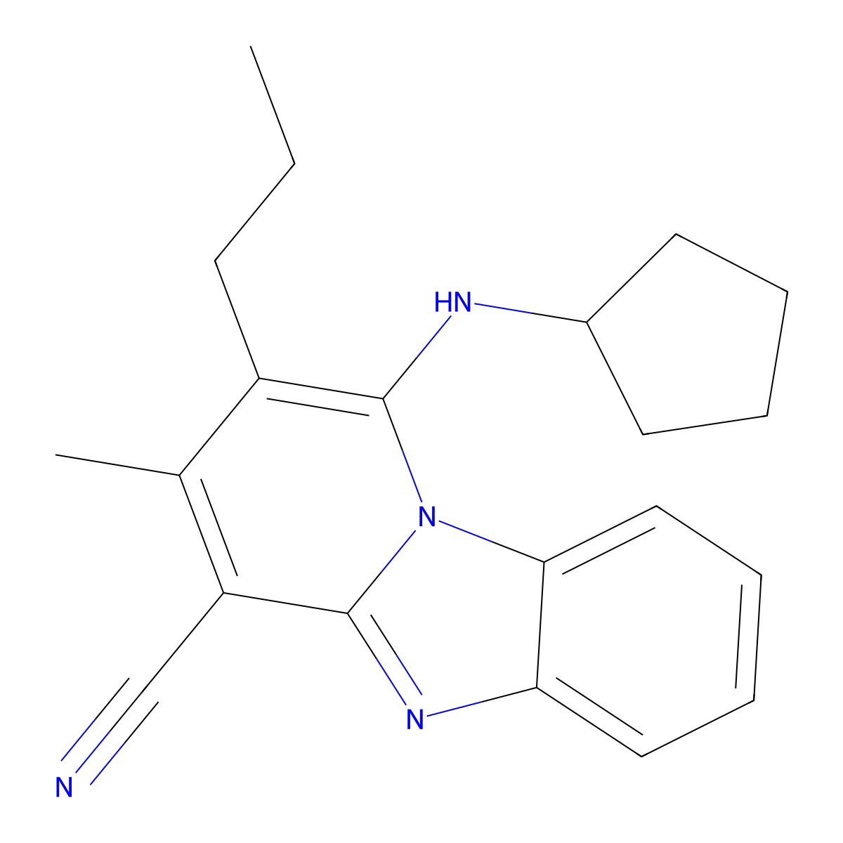1-(Cyclopentylamino)-3-methyl-2-propylpyrido[1,2-a]benzimidazole-4-carbonitrile molecular structure, CAS 5305-11-3