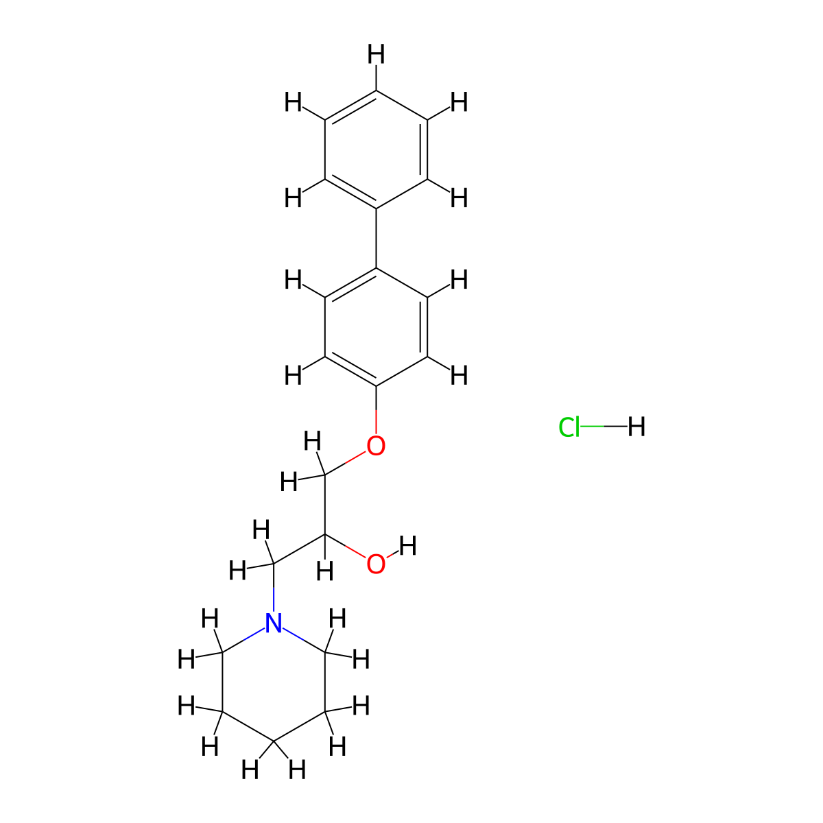 1-([1,1'-Biphenyl]-4-yloxy)-3-(piperidin-1-yl)propan-2-ol hydrochloride molecular structure, CAS 5305-16-8