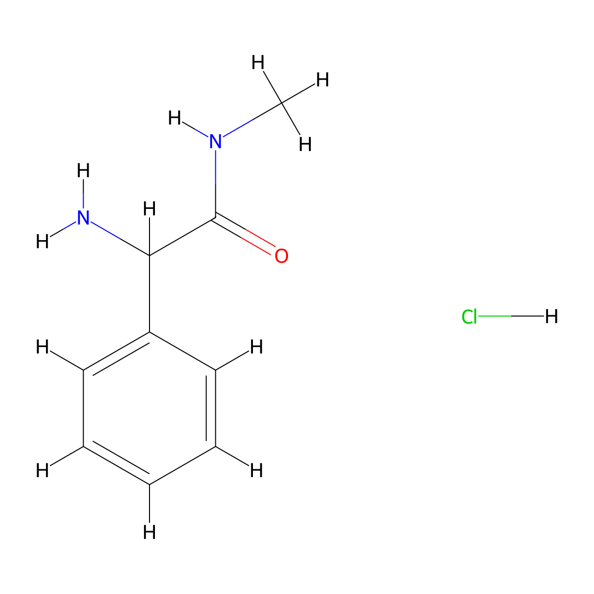2-amino-N-methyl-2-phenylacetamide hydrochloride molecular structure, CAS 53059-80-6