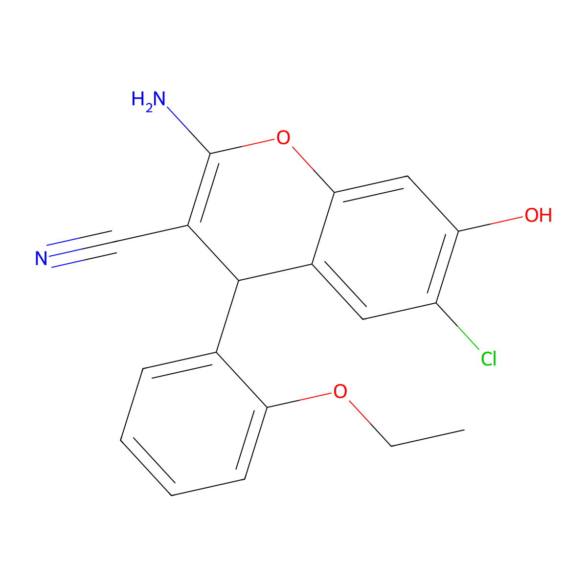 2-amino-6-chloro-4-(2-ethoxyphenyl)-7-hydroxy-4H-chromene-3-carbonitrile molecular structure, CAS 5306-41-2
