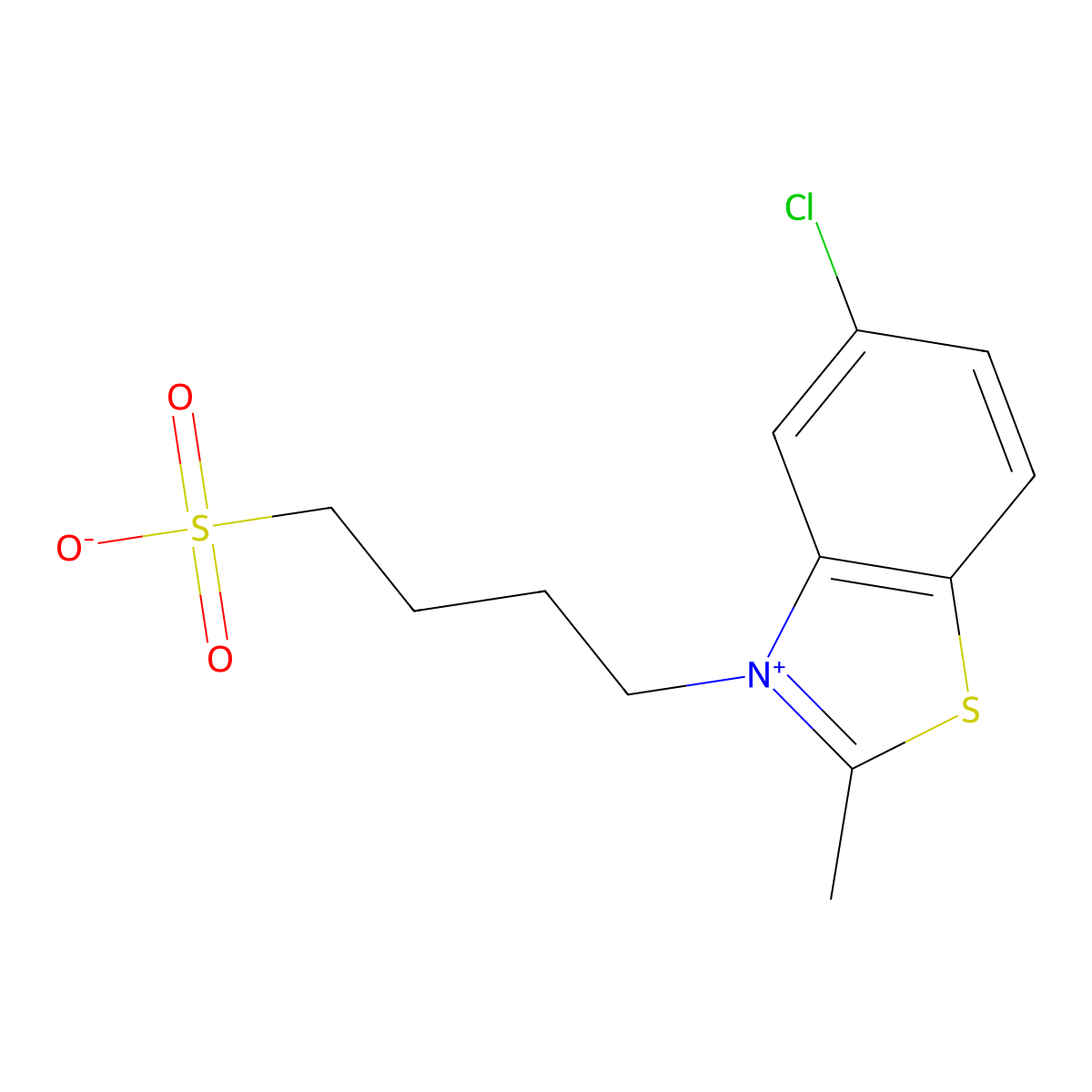 benzothiazolium, 5-chloro-2-methyl-3-(4-sulfobutyl)-, inner salt molecular structure, CAS 53061-07-7