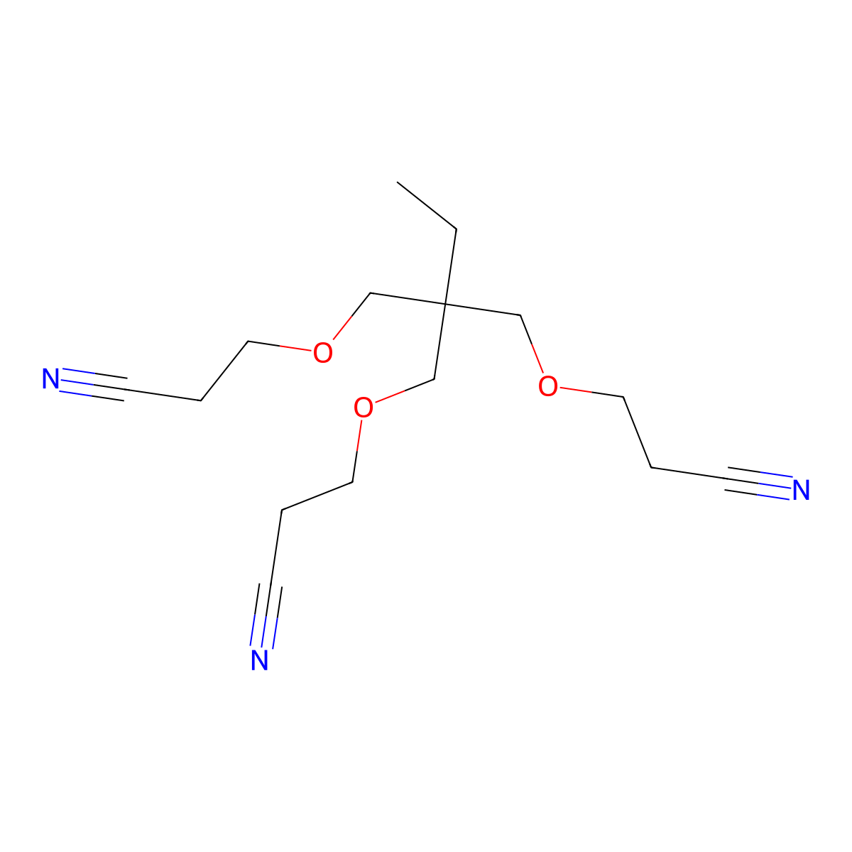 Propanenitrile, 3,3'-[[2-[(2-cyanoethoxy)methyl]-2-ethyl-1,3-propanediyl]bis(oxy)]bis- molecular structure, CAS 53067-27-9