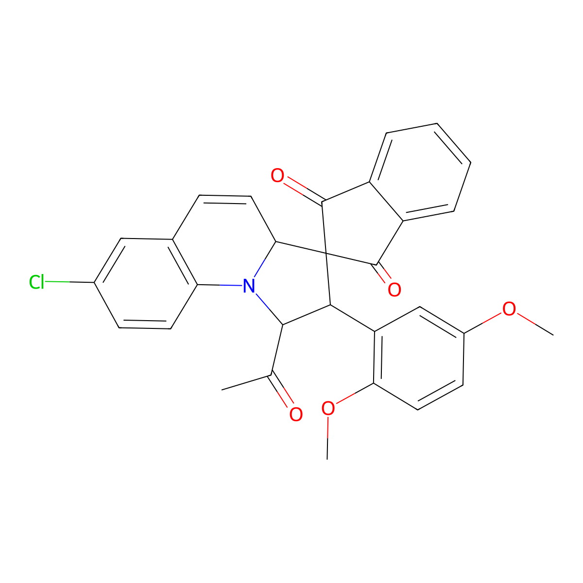 1-acetyl-7-chloro-2-(2,5-dimethoxyphenyl)spiro[2,3a-dihydro-1H-pyrrolo[1,2-a]quinoline-3,2'-indene]-1',3'-dione molecular structure, CAS 5308-17-8