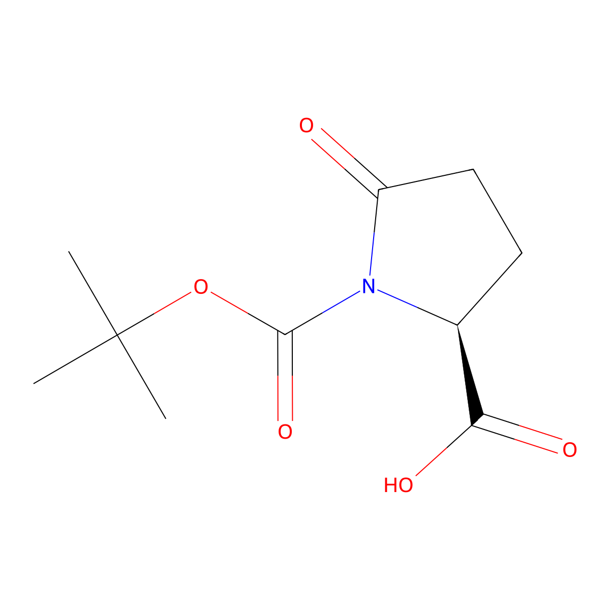 1,2-Pyrrolidinedicarboxylic acid, 5-oxo-, 1-(1,1-dimethylethyl) ester, (2S)- molecular structure, CAS 53100-44-0