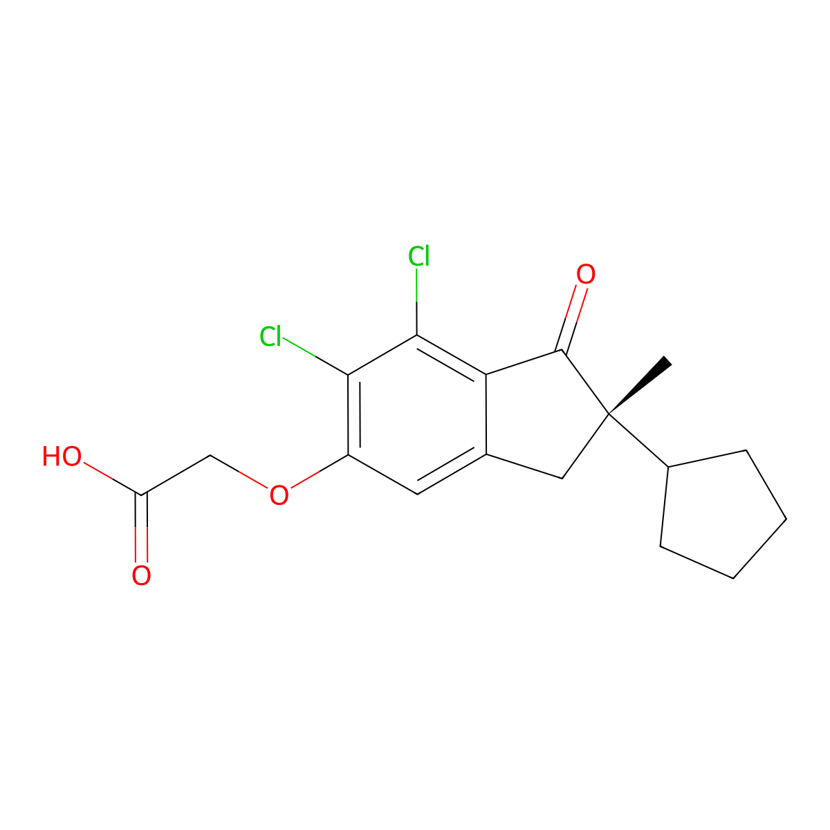 (S)-2-((6,7-Dichloro-2-cyclopentyl-2-methyl-1-oxo-2,3-dihydro-1H-inden-5-yl)oxy)acetic acid molecular structure, CAS 53108-01-3