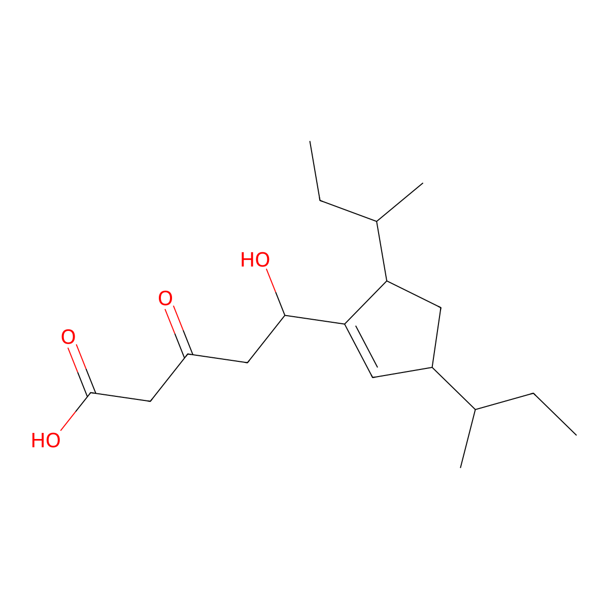 1-Cyclopentene-1-pentanoic acid, delta-hydroxy-3,5-bis(1-methylpropyl)-beta-oxo- molecular structure, CAS 53109-18-5