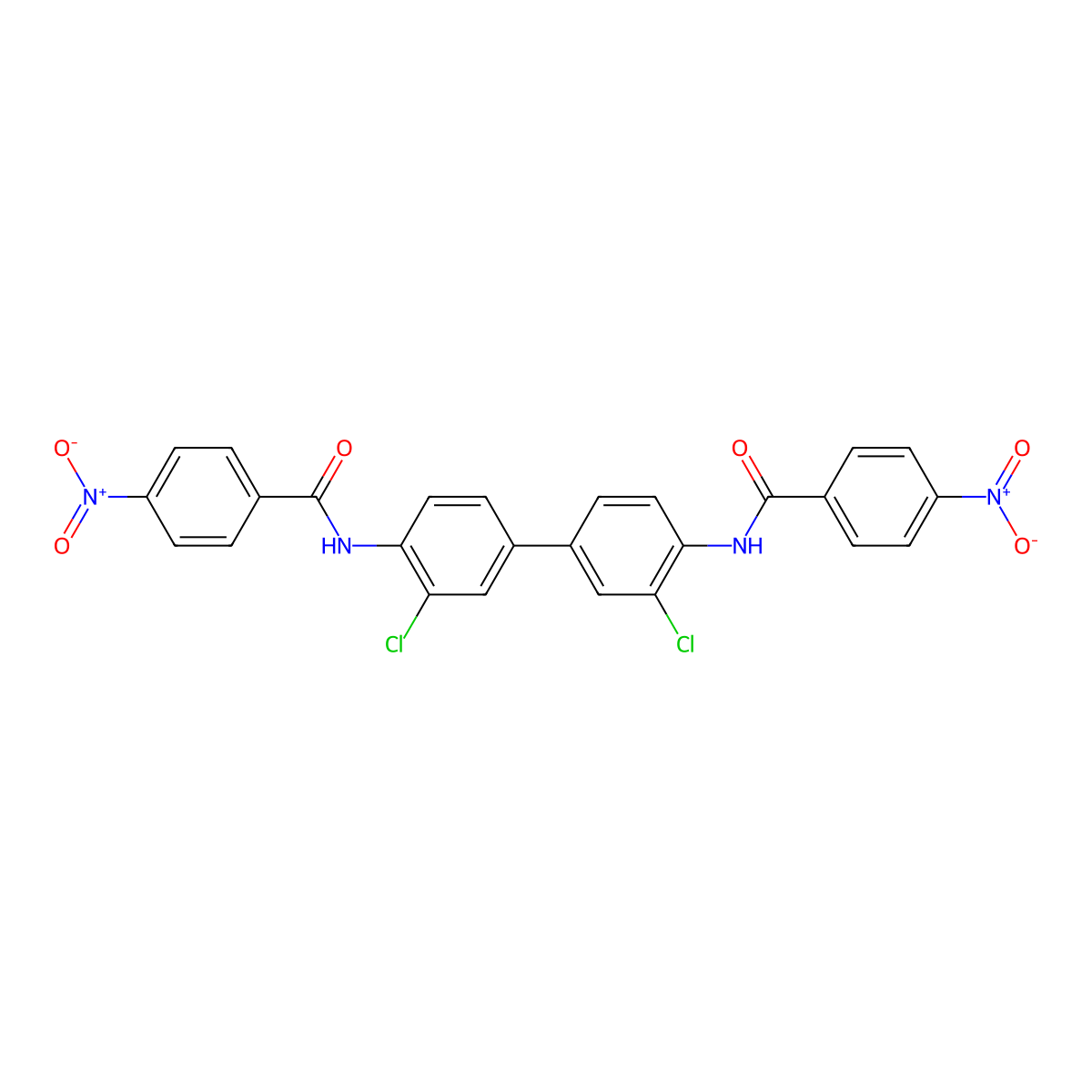 N-[2-chloro-4-[3-chloro-4-[(4-nitrobenzoyl)amino]phenyl]phenyl]-4-nitrobenzamide molecular structure, CAS 5311-70-6