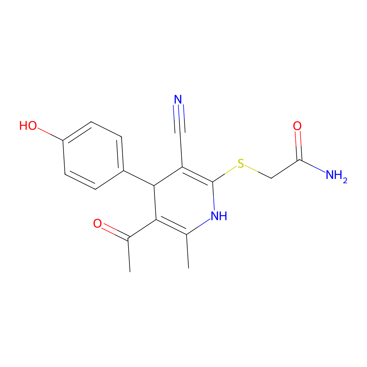 2-[[5-Acetyl-3-cyano-4-(4-hydroxyphenyl)-6-methyl-1,4-dihydropyridin-2-yl]sulfanyl]acetamide molecular structure, CAS 5314-25-0