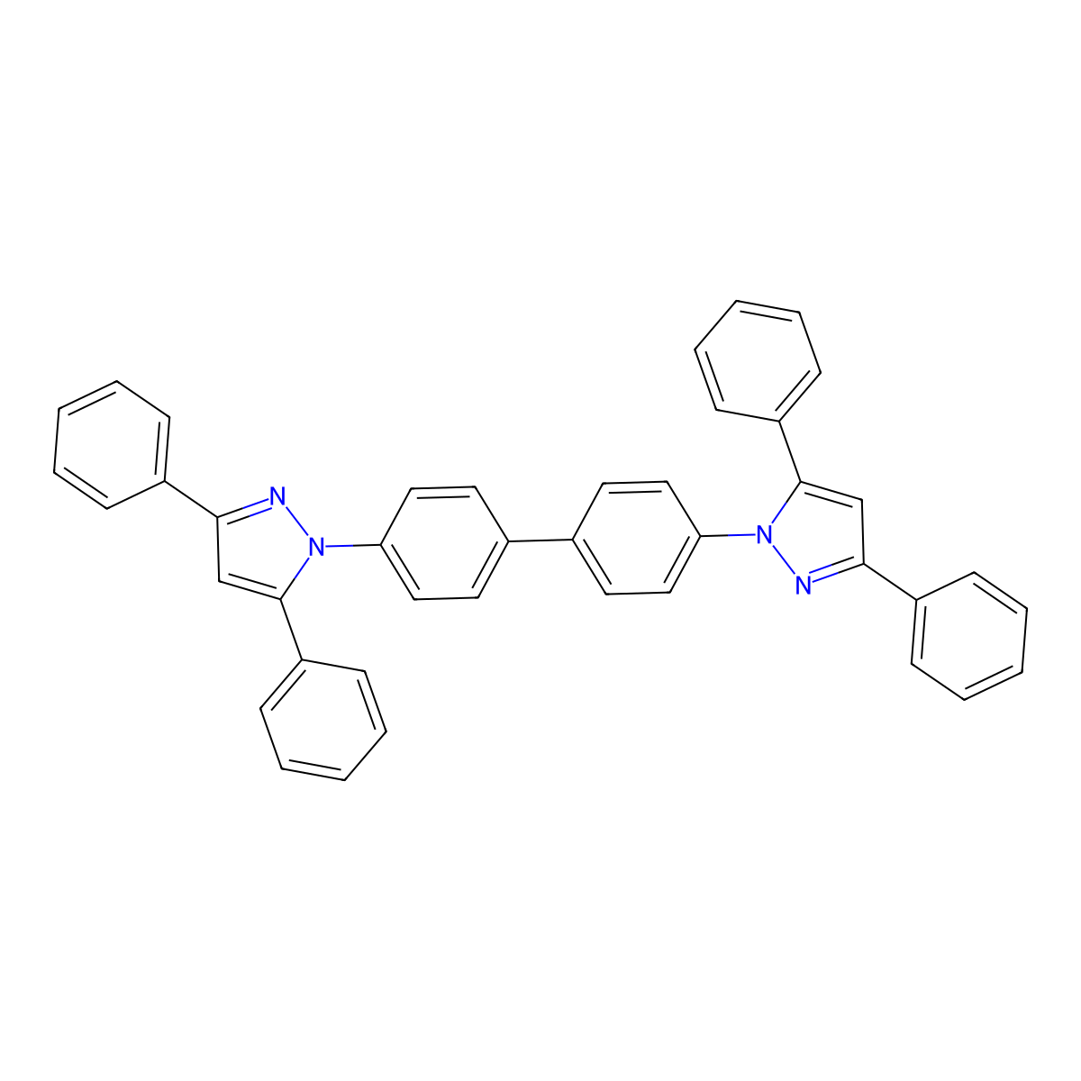 1H-Pyrazole, 1,1'-([1,1'-biphenyl]-4,4'-diyl)bis[3,5-diphenyl- molecular structure, CAS 53148-57-5