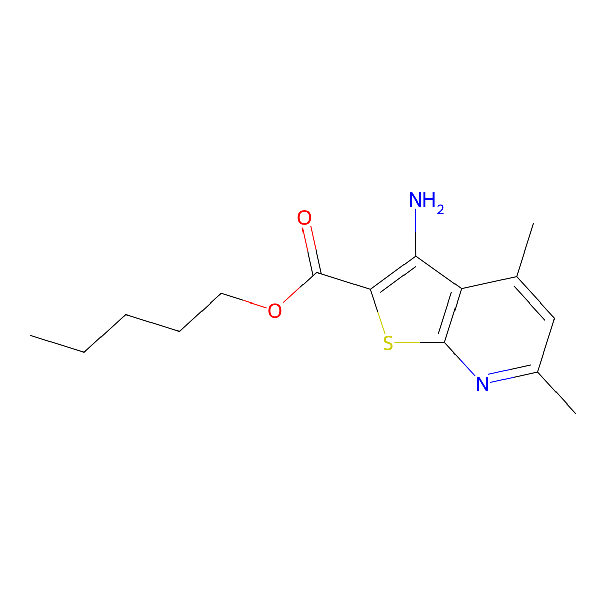 Pentyl 3-amino-4,6-dimethylthieno[2,3-b]pyridine-2-carboxylate molecular structure, CAS 531494-29-8