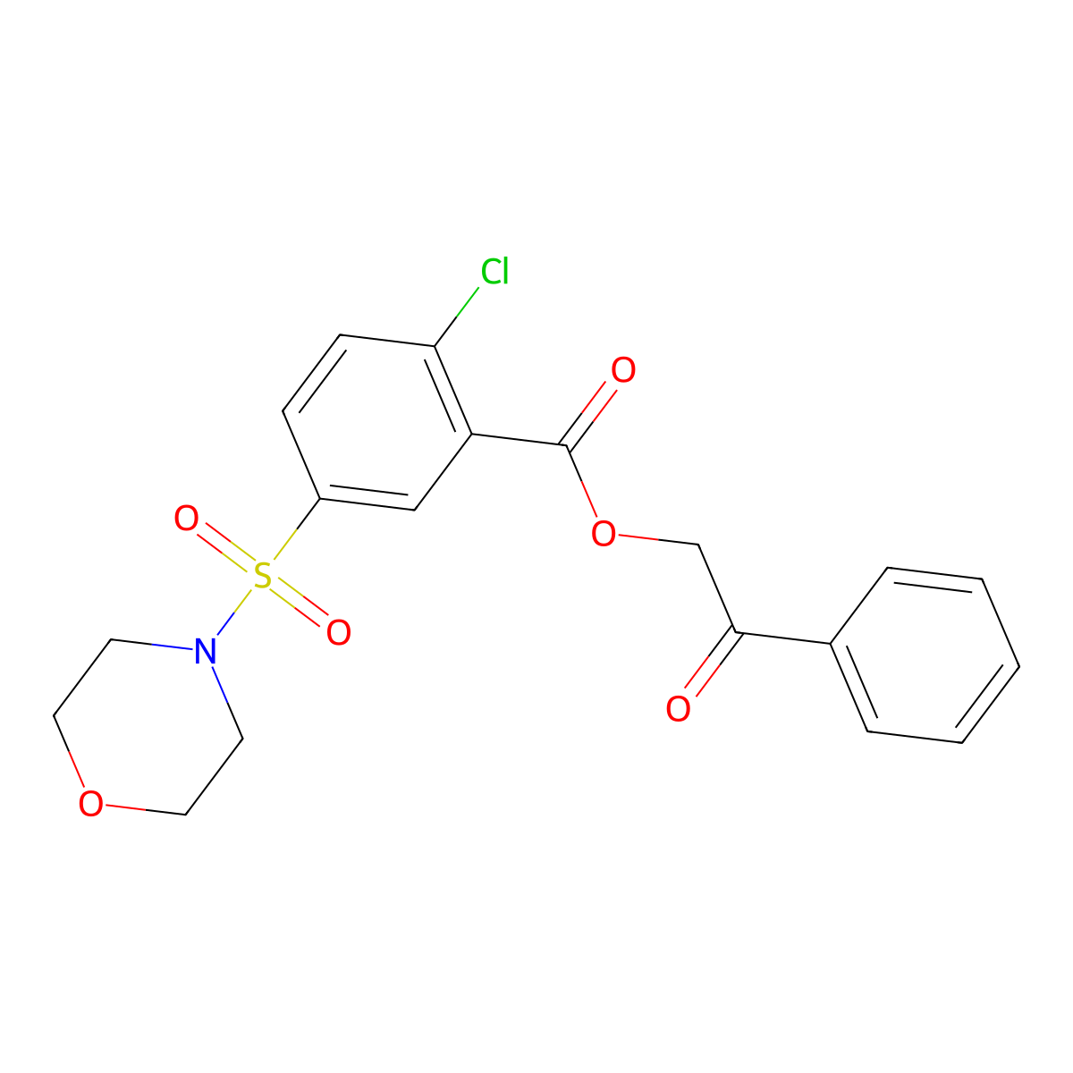 2-Oxo-2-phenylethyl 2-chloro-5-(morpholine-4-sulfonyl)benzoate molecular structure, CAS 5315-14-0